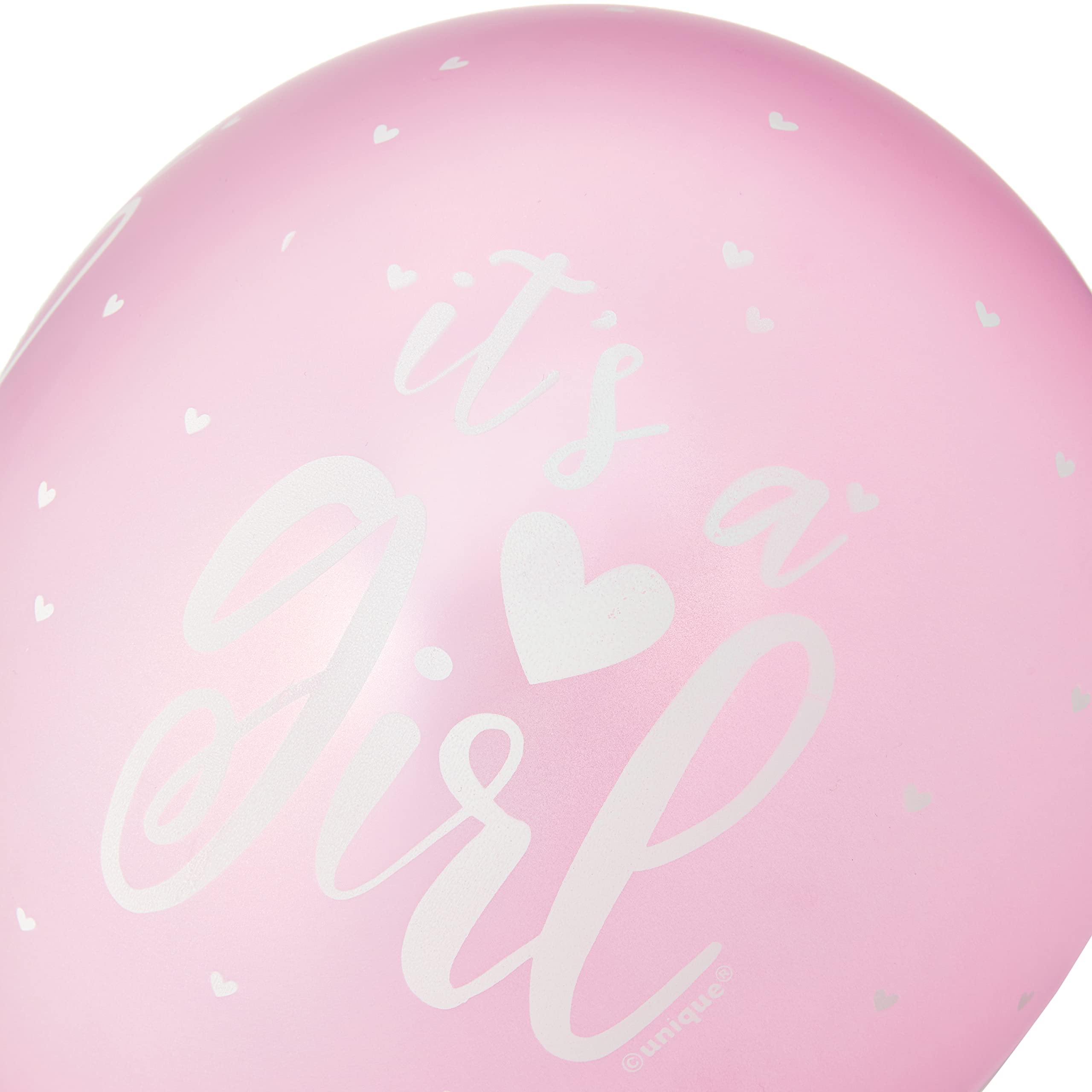 Unique It's A Girl Pink & White Latex Balloons - 30cm, Pack of 5 | Baby Shower & Gender Reveal
