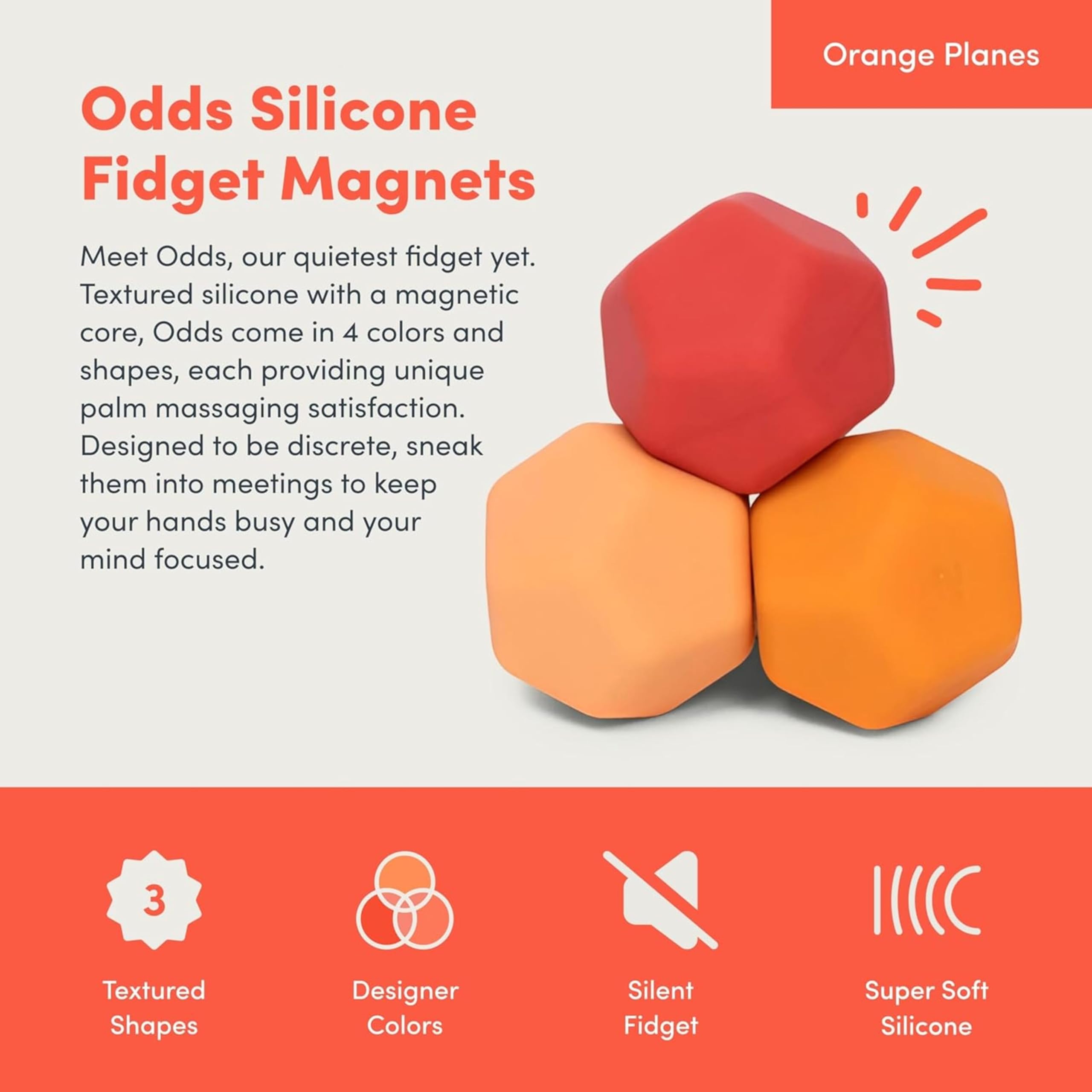 Speks Odds Soft Silicone Fidget Magnets - Silent Stress Relief | Unisex Adult | Planes Orange 2