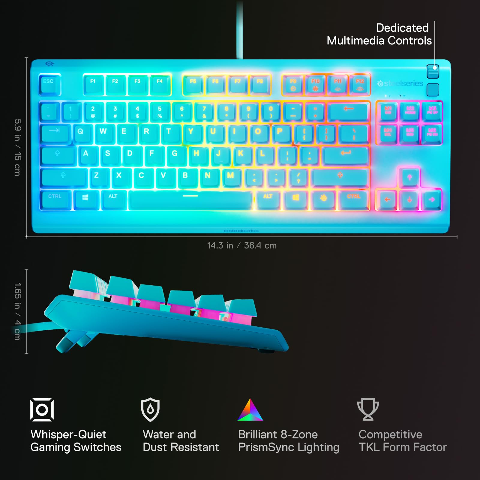 SteelSeries Apex 3 TKL Aqua Gaming Keyboard - TKL, RGB Illumination, USB 3