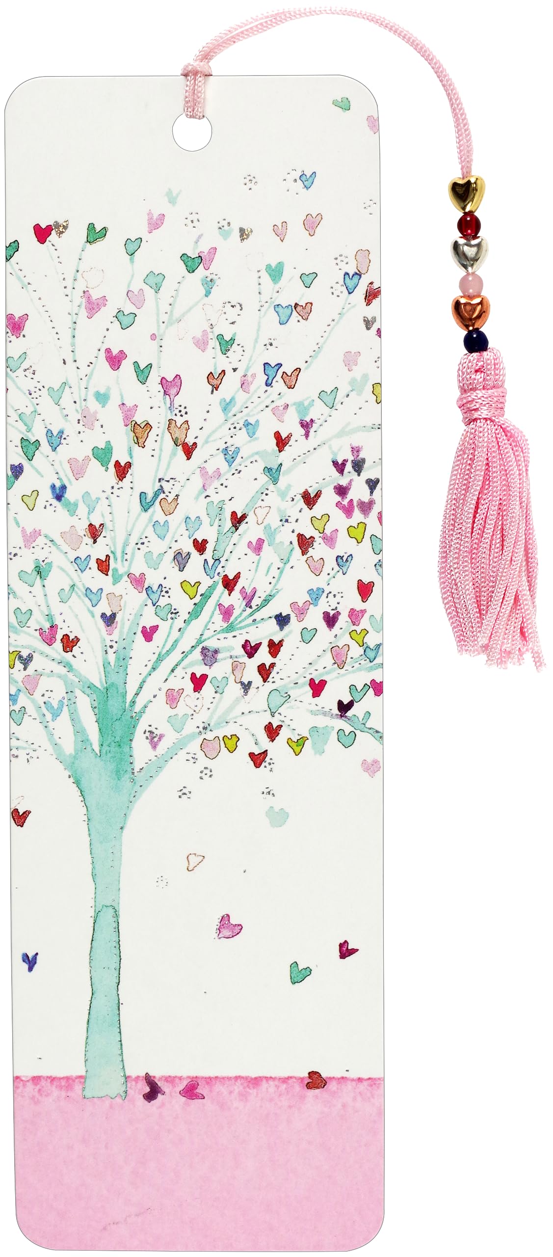 Peter Pauper Press Tree of Hearts Beaded Bookmark - Silver Foil Accents | Cardstock Ruler Back 1