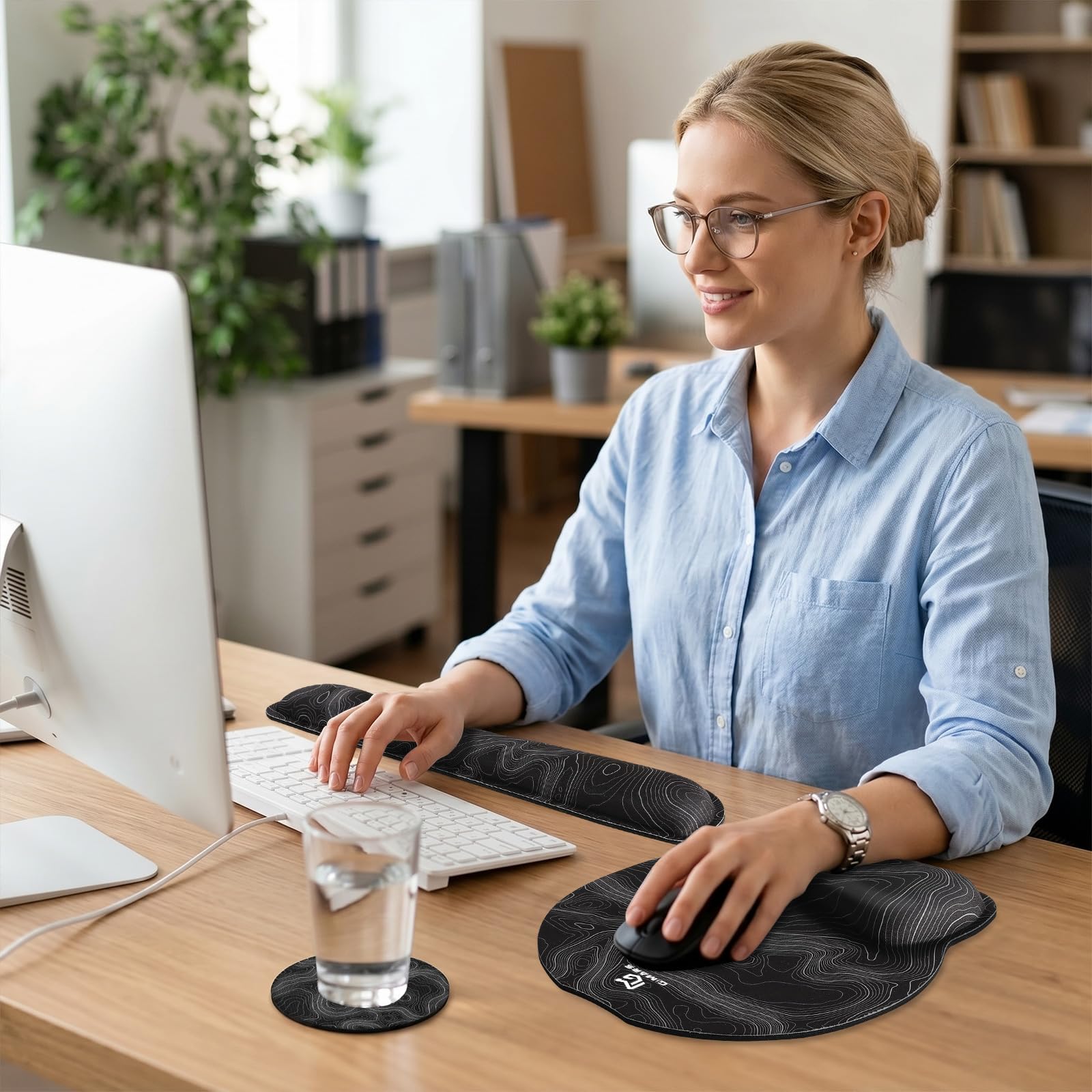 Gimars Ergonomic Mouse Pad & Keyboard Wrist Rest Set with Coaster | Gel Support | Map Color 2