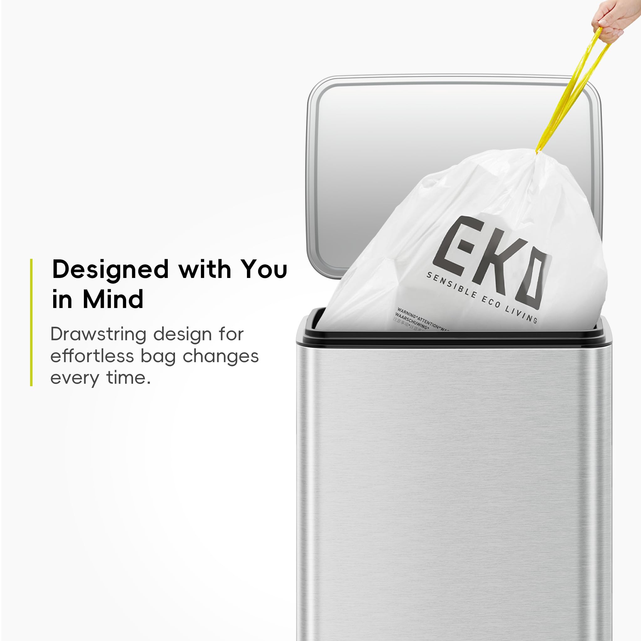 EKO Extra Strong Drawstring Bin Liners for 25-35L Kitchen Bins - 12 Bags, White 7