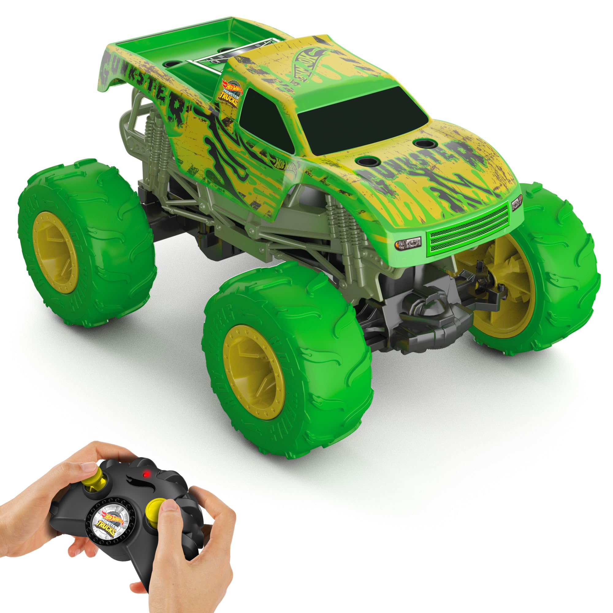 Hot Wheels Monster Trucks Gunkster RC Truck - Glow in the Dark, 1:15 Scale, Wheelie Stunt Vehicle