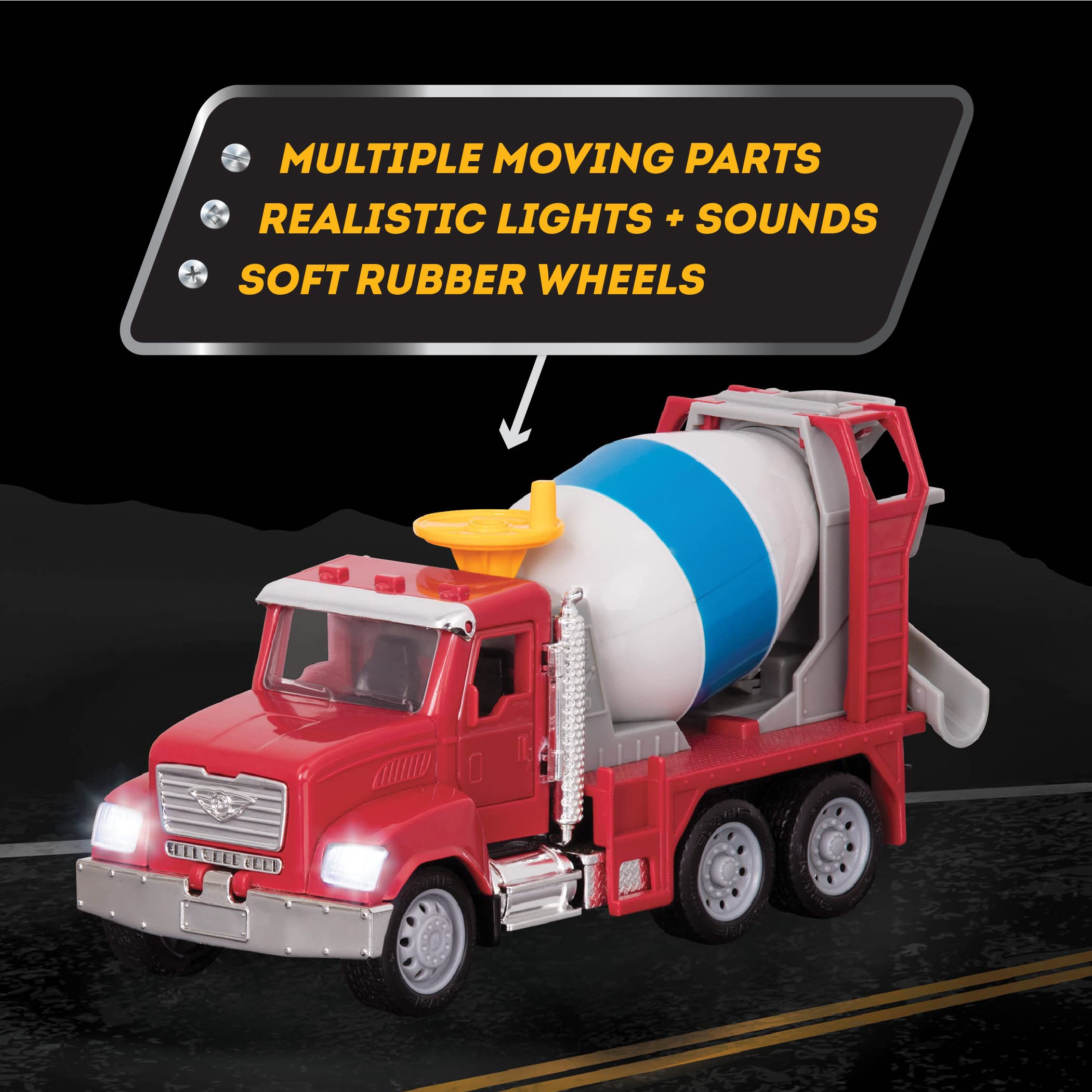 DRIVEN by Battat Micro Cement Mixer Truck - 1:48 Scale Interactive Toy with Lights & Sounds, Ages 3+ 15