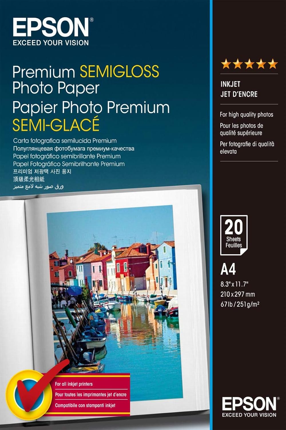 Epson A4 Semi-Gloss Photo Paper (Pack of 20) - white 1