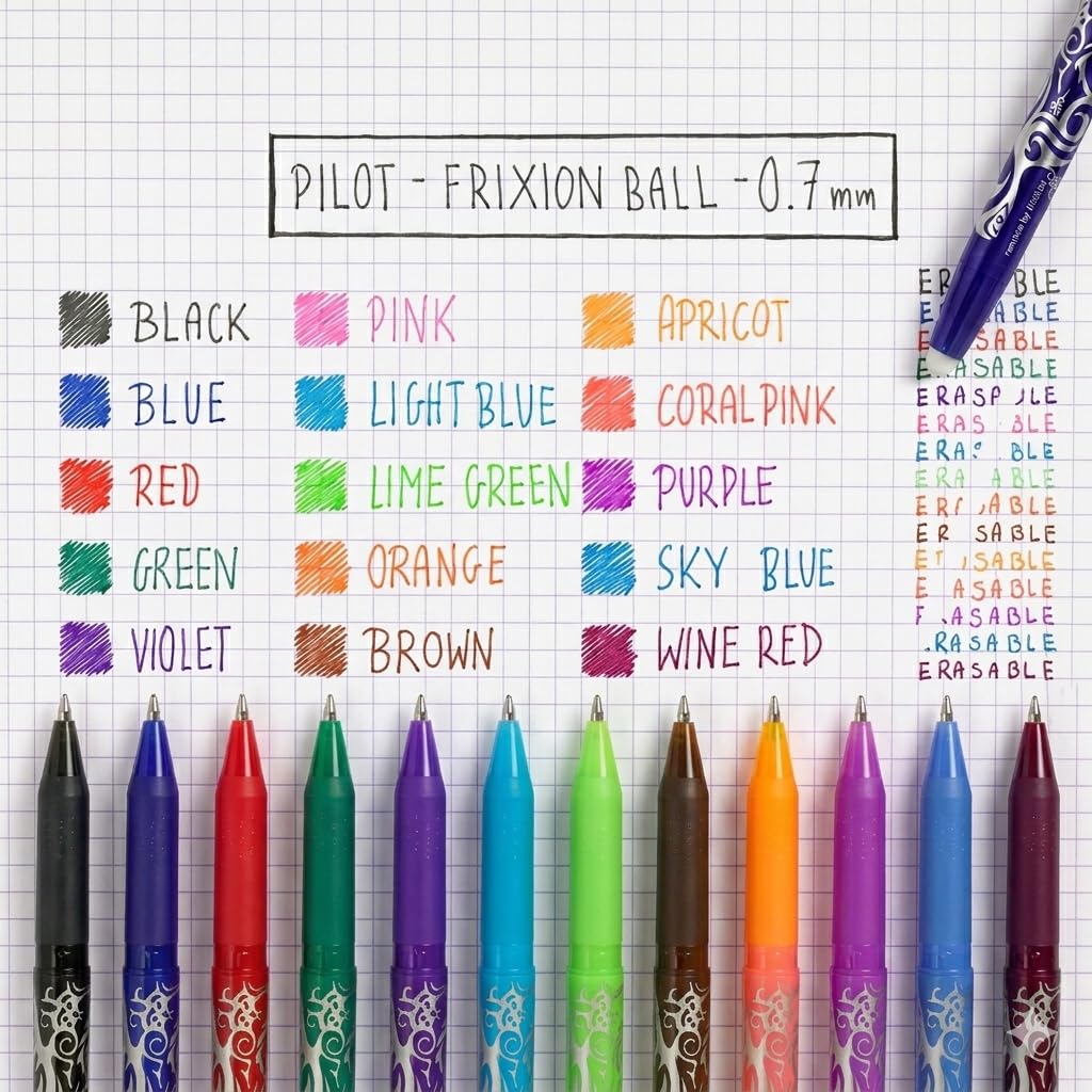 PILOT FriXion Ball 07 Erasable Gel Ink Rollerball Pen - Black Ink, 0.7mm Medium Tip, Refillable 4