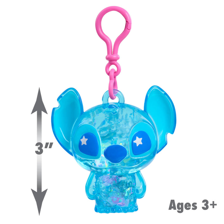 Just Play Disney Stitch Swirl-a-Stitch Clip-on Figure, 7.6 cm Liquid-Filled Glitter Toy with Colorful Beads