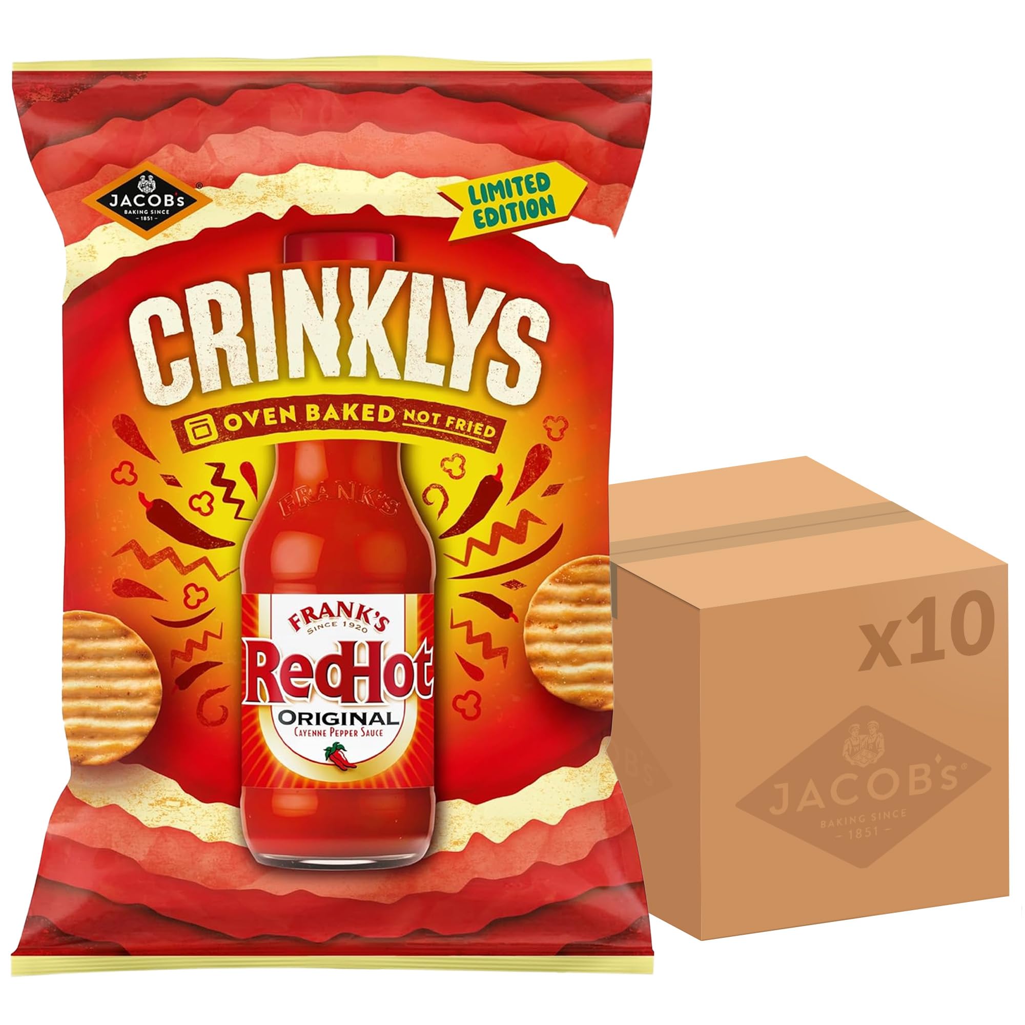 Jacob's Crinklys Franks Red Hot Original Baked Snacks Share Bag 150g