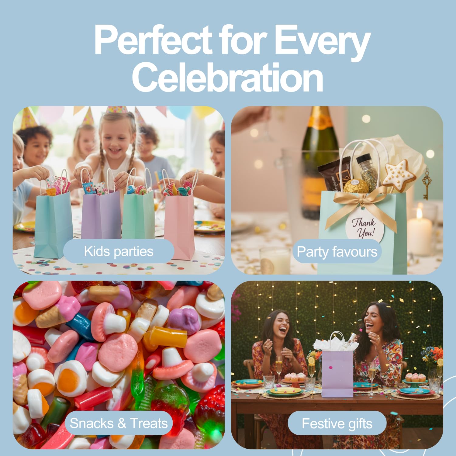Pop Pastel Multicolour Paper Party Bags with Handles - Pack of 10 Small Gift Bags 4