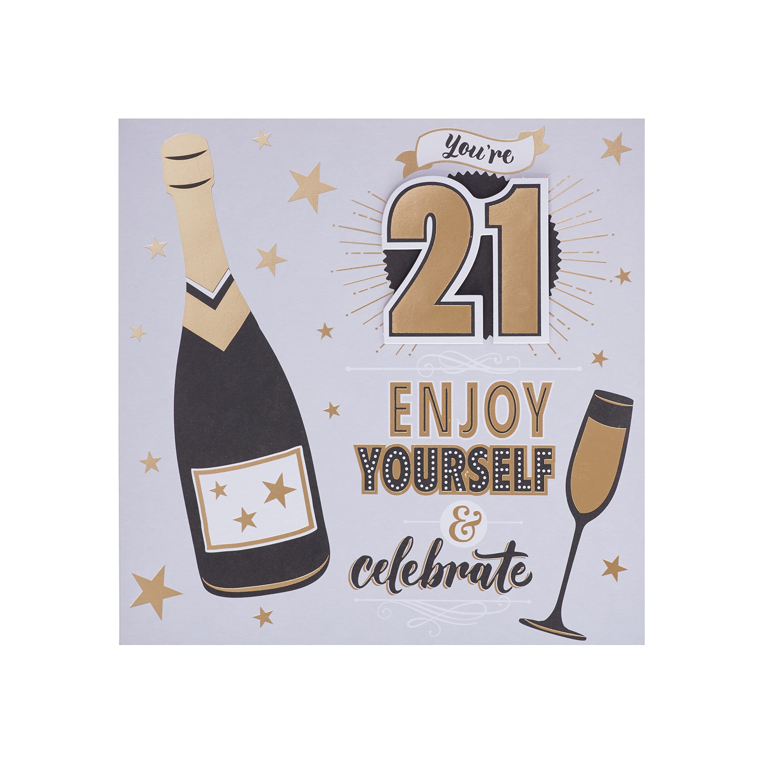 Hallmark 21st Birthday Card - Contemporary Illustrated Champagne Design | Gold Foil | 3D Add-On 5