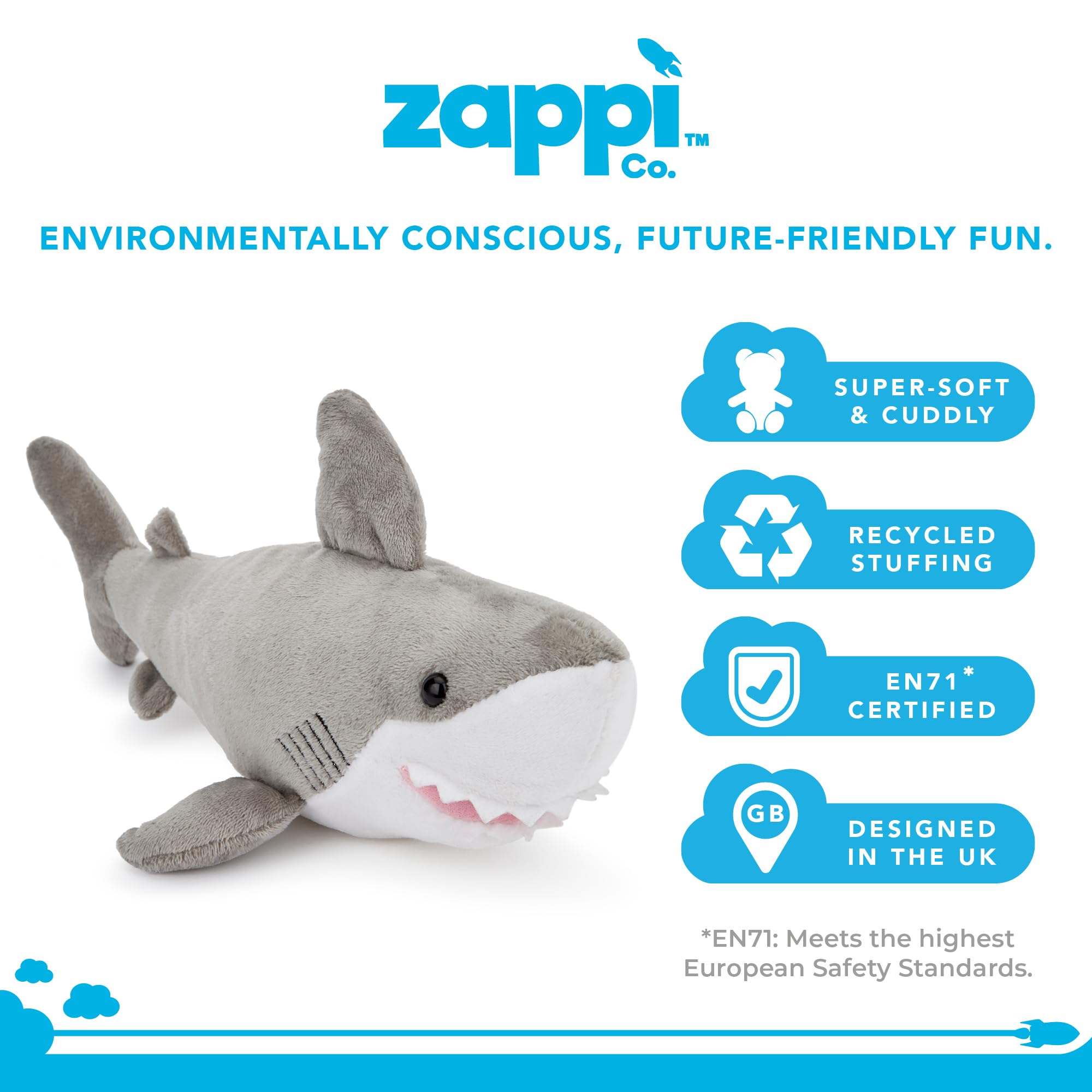Zappi Co Plush Children's Stuffed Shark Toy - 31cm Cuddly Animal for Kids