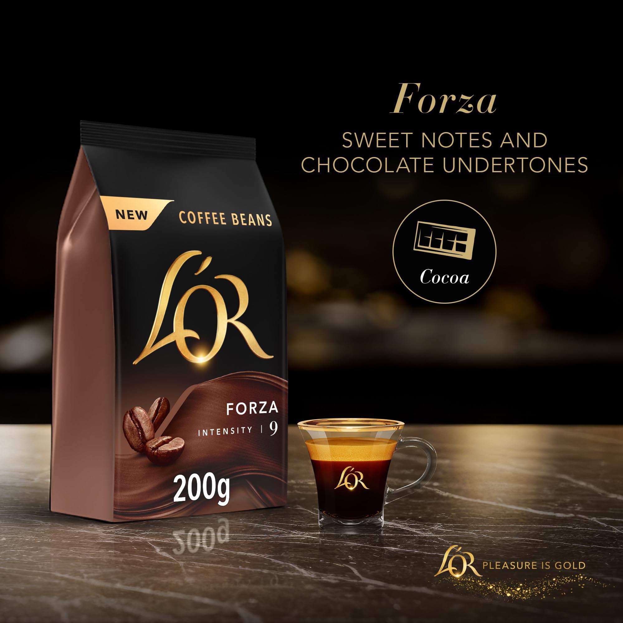 L'OR Forza Roasted Whole Coffee Beans - Intensity 9, 800g Total (4 x 200g Pack)