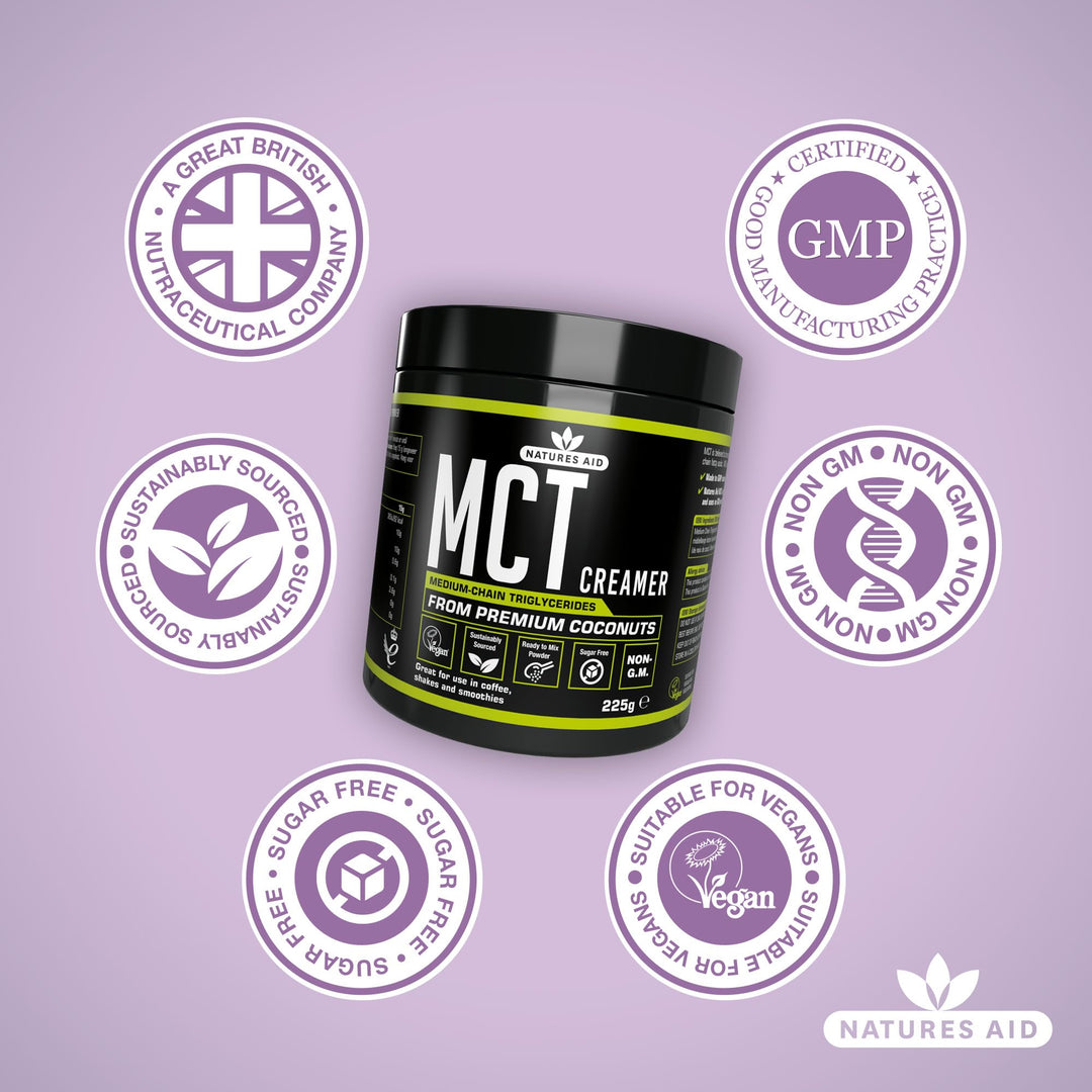 Natures Aid MCT Oil Creamer Powder - Vegan, Sustainably Sourced, Rapidly Absorbed for Energy - 100% Coconut Oil
