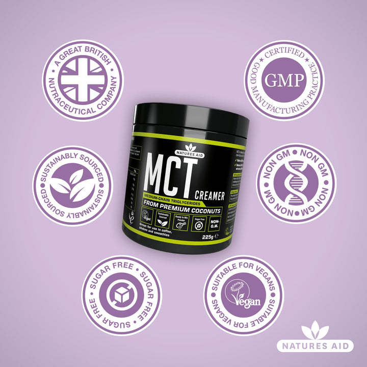 Natures Aid MCT Oil Creamer Powder - Vegan, Sustainably Sourced, Rapidly Absorbed for Energy - 100% Coconut Oil