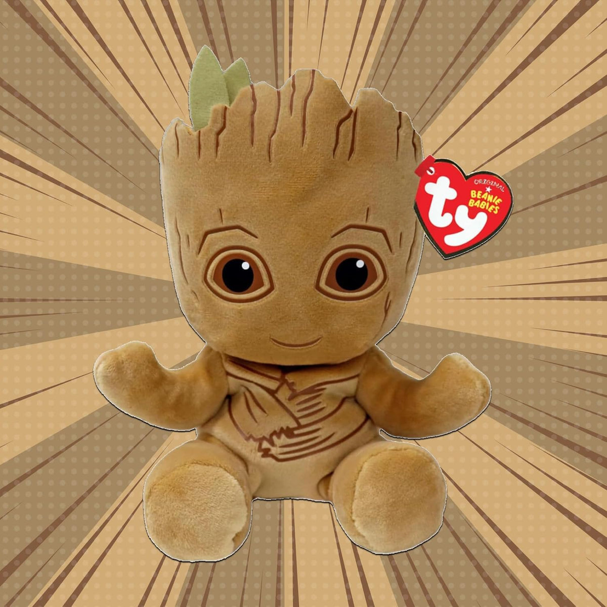TY Groot Marvel Beanie Baby Soft Plush Toy - 14 cm, Regular Edition