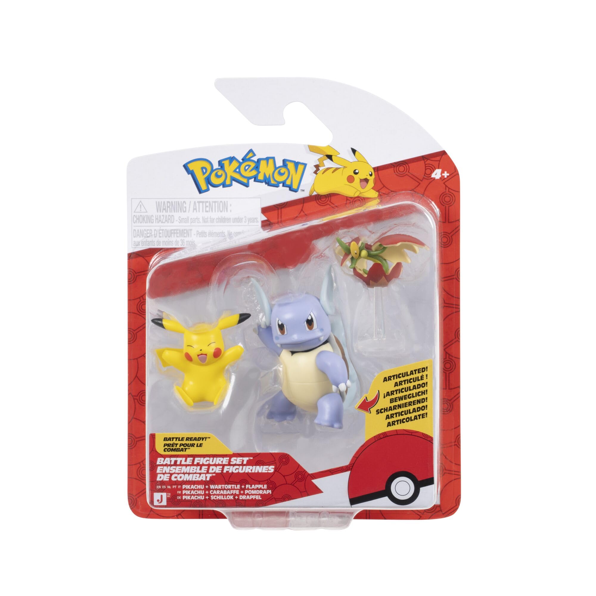Pokémon Battle Figure 3 Pack - Pikachu, Flapple, & 3-Inch Wartortle | Classic Edition 2