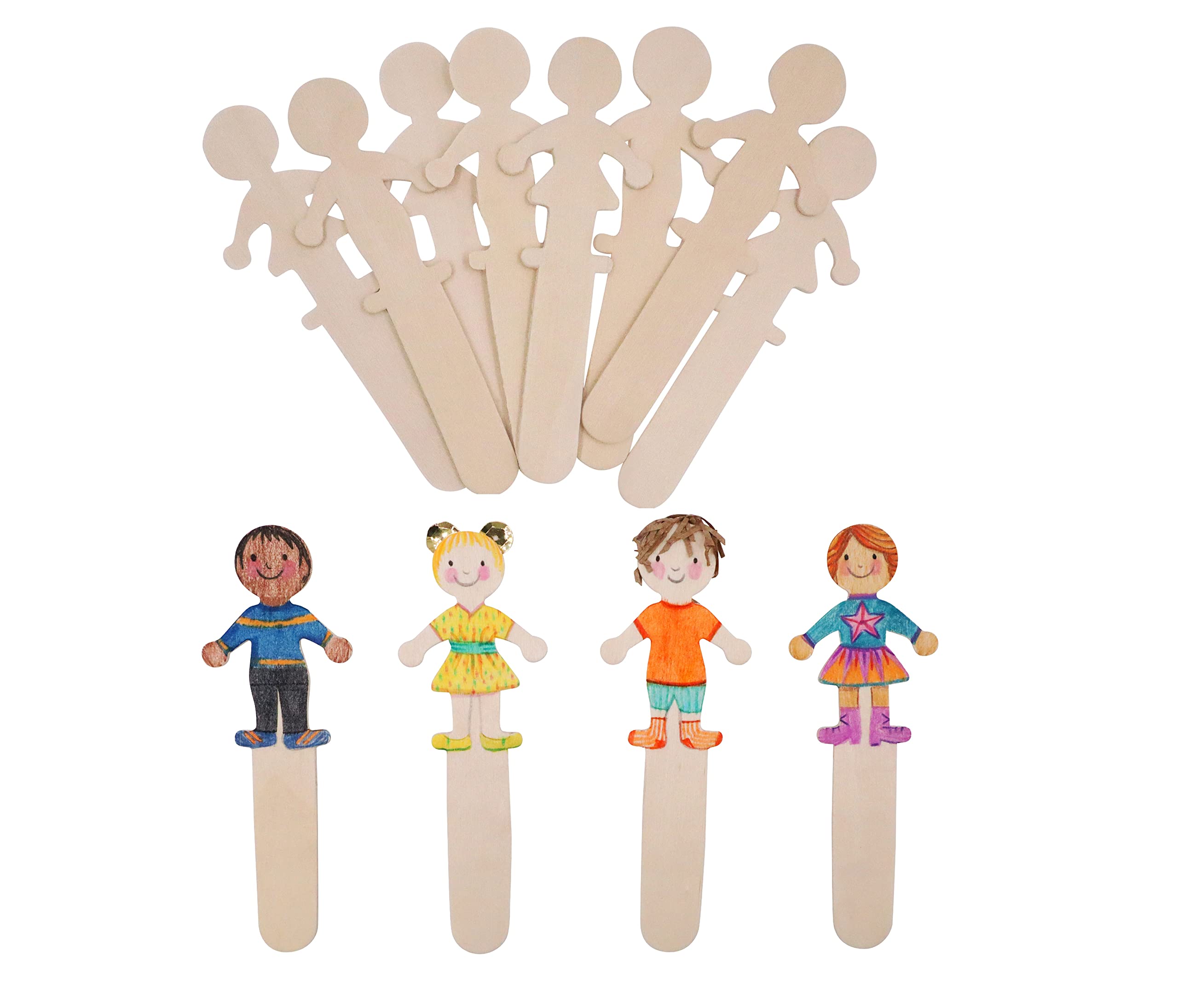 Craftplay Wooden People Craft Sticks - Pack of 10 (5 Boys, 5 Girls) | 6cm x 4.5cm