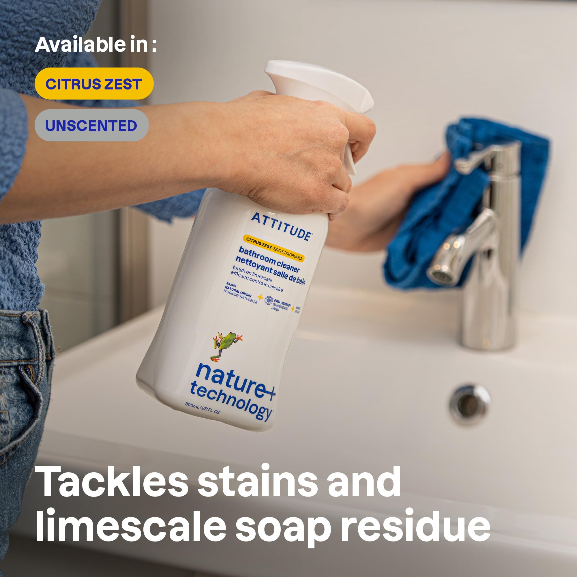 ATTITUDE Bathroom Cleaner Spray - EWG Verified, Plant-Based, Citrus Zest Scent | 800 ml 2