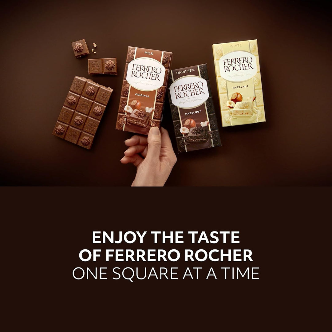 Ferrero Rocher Dark Chocolate and Hazelnut Bar, 55% Cocoa, 90g