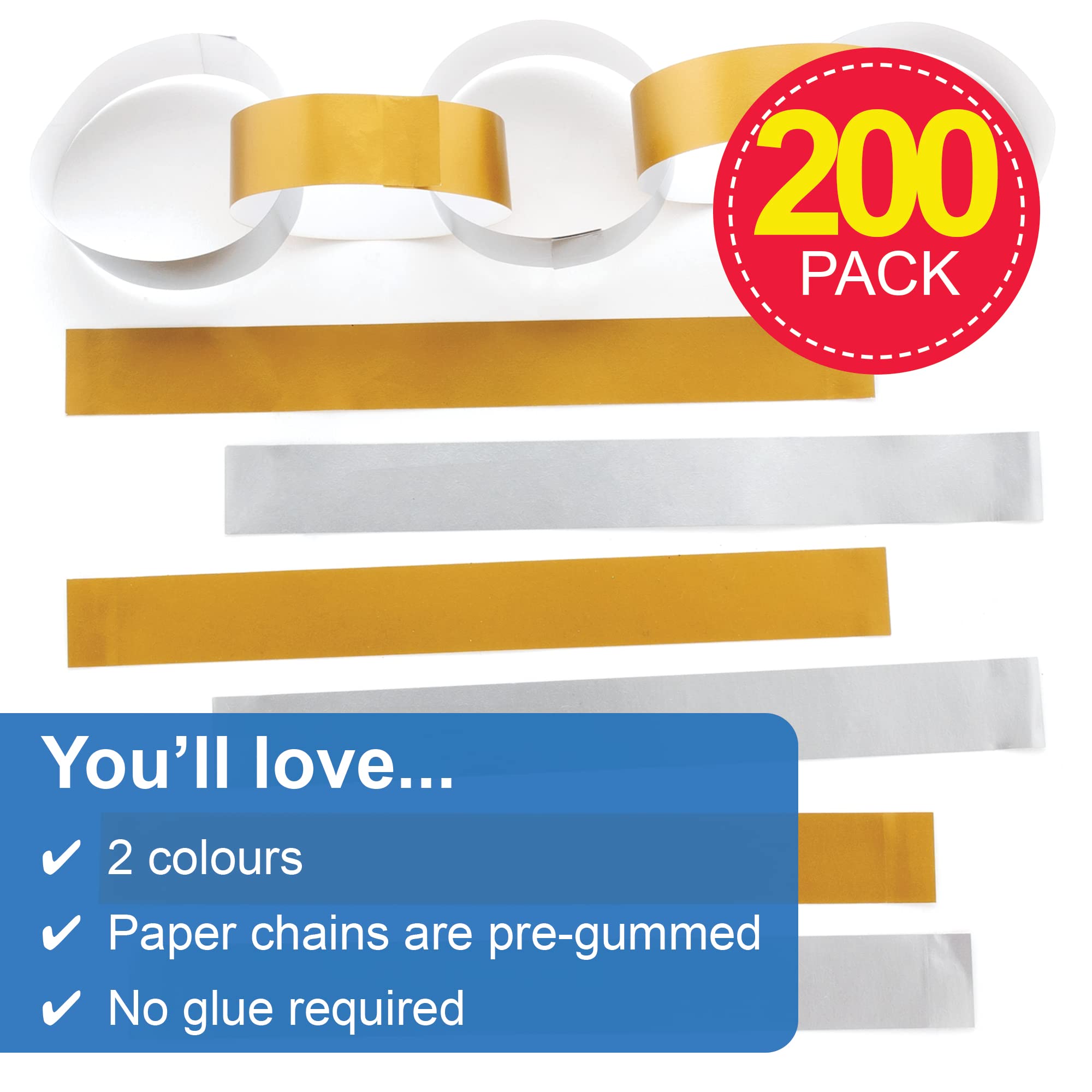 Baker Ross Gold and Silver Metallic Paper Chains - 200-Pack Craft Supplies 3