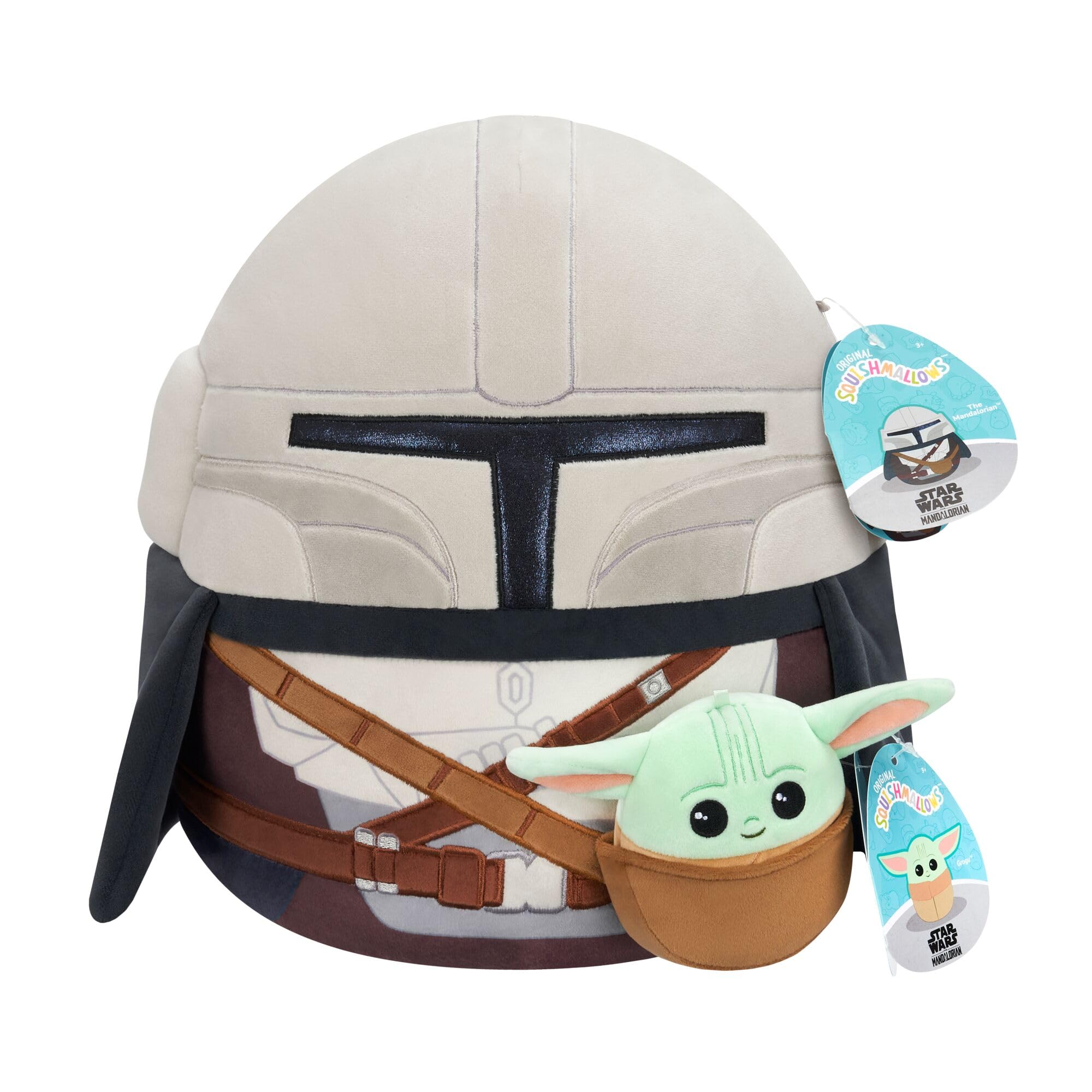 Squishmallows Star Wars Mandalorian + Grogu Plush Set | 12-Inch & 3.5-Inch | Polyester