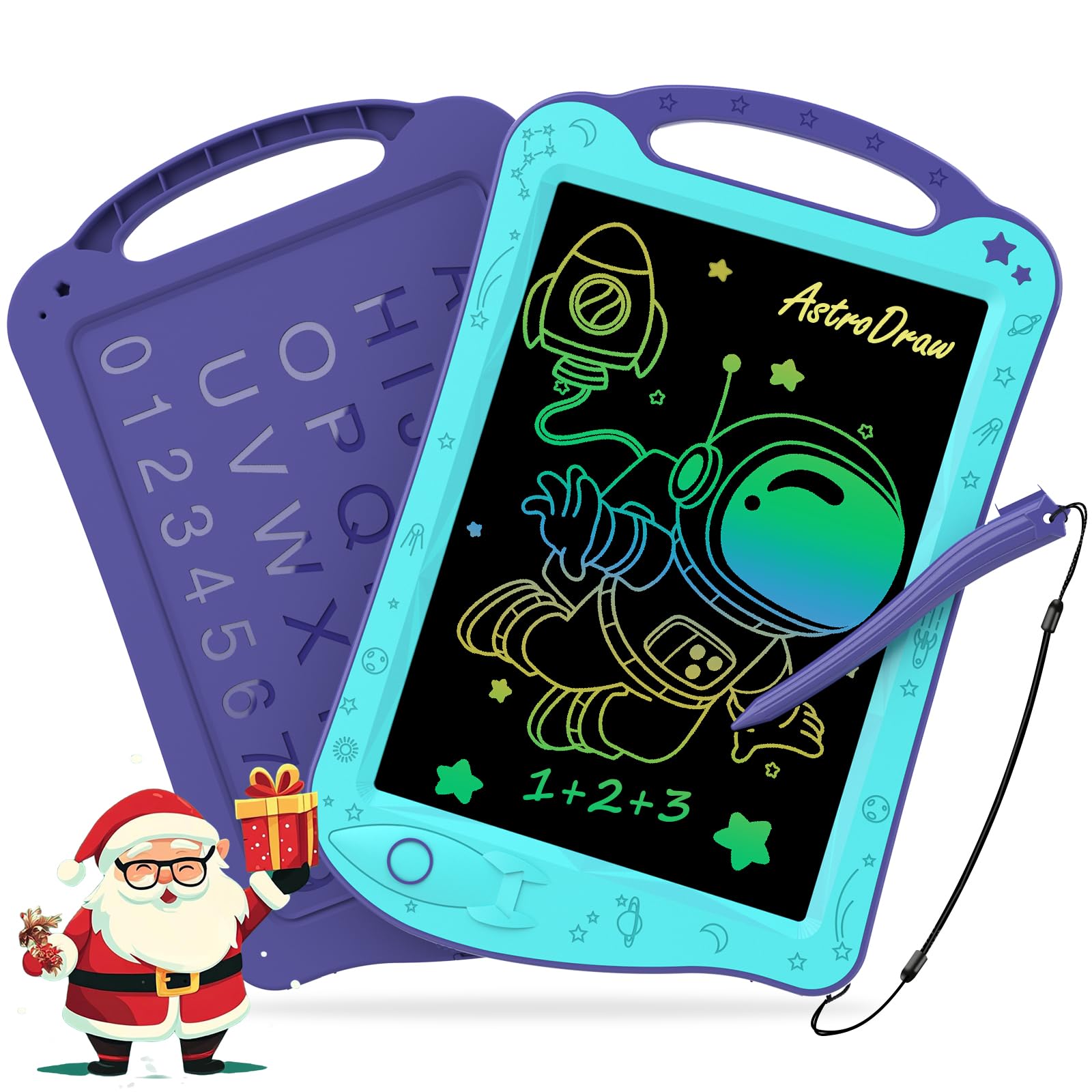HOMESTEC AstroDraw Space Drawing Pad for Kids - LCD Writing Tablet with Handle, Educational Toddler Toy for Ages 18 Months and Up (Aqua/Purple) 9