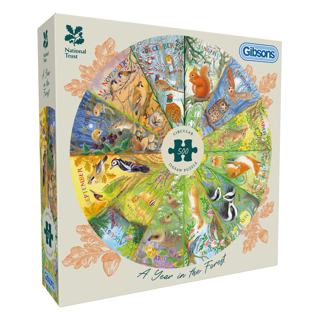 Gibsons National Trust A Year in the Forest 500 Piece Circular Jigsaw Puzzle 1