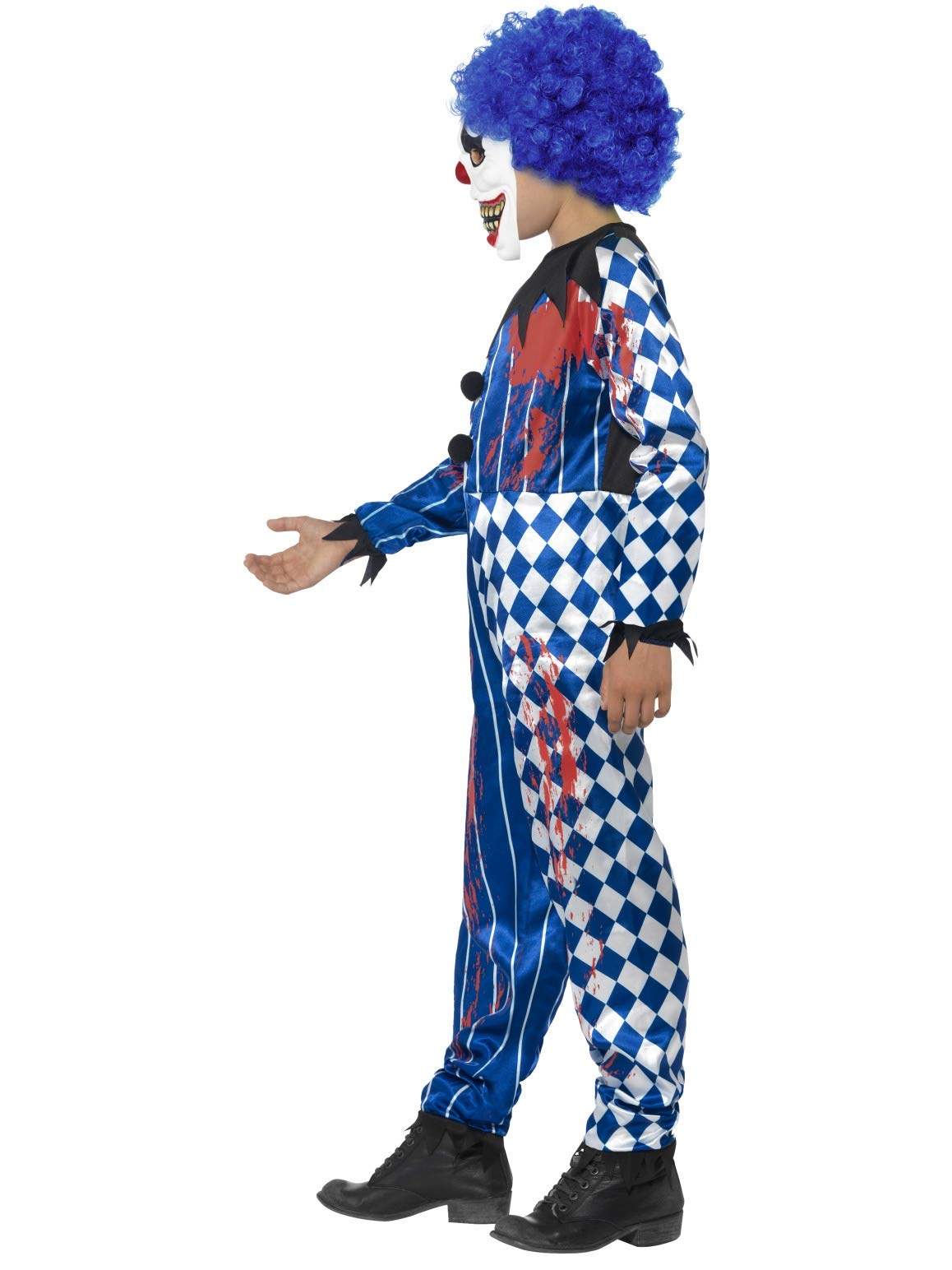 Smiffys Deluxe Sinister Clown Costume - Blue Jumpsuit with EVA Mask, Attached Brain & Hair, Ages 7-9 3