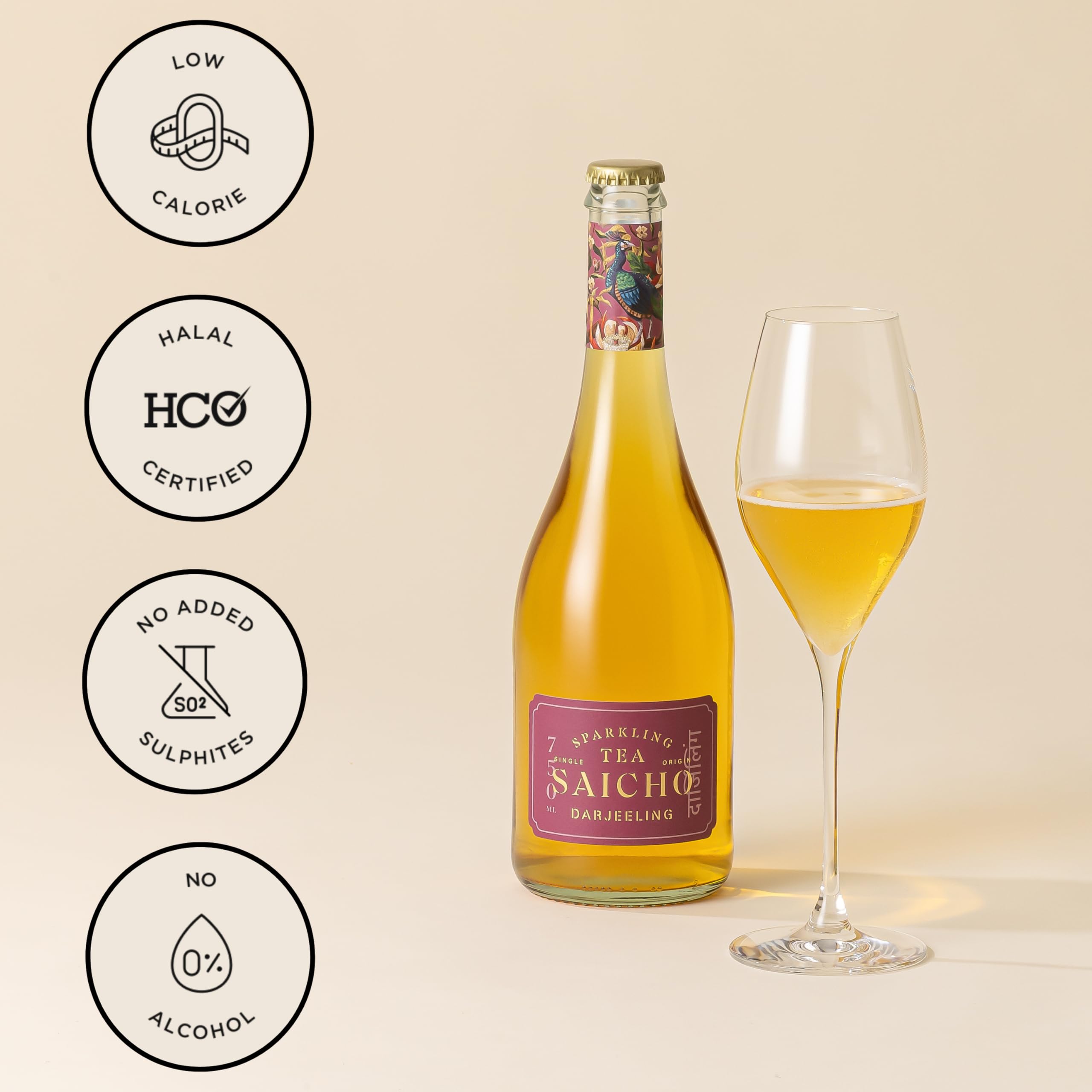 SAICHO Darjeeling Sparkling Tea - Non-Alcoholic Alternative | Low Calorie (22 Cal/Glass) 2