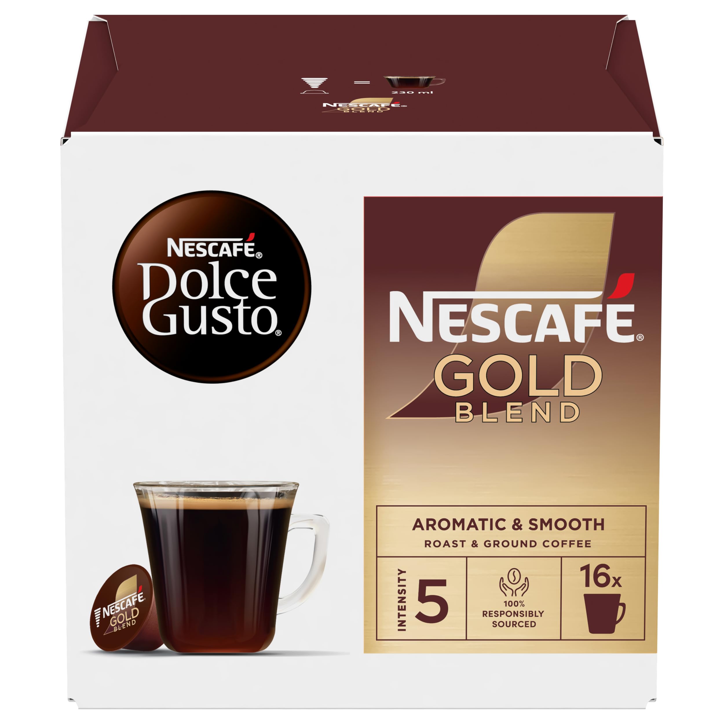 Nescafé Dolce Gusto Gold Blend Coffee Pods - Smooth Roast | 16 Capsules (16 Servings)