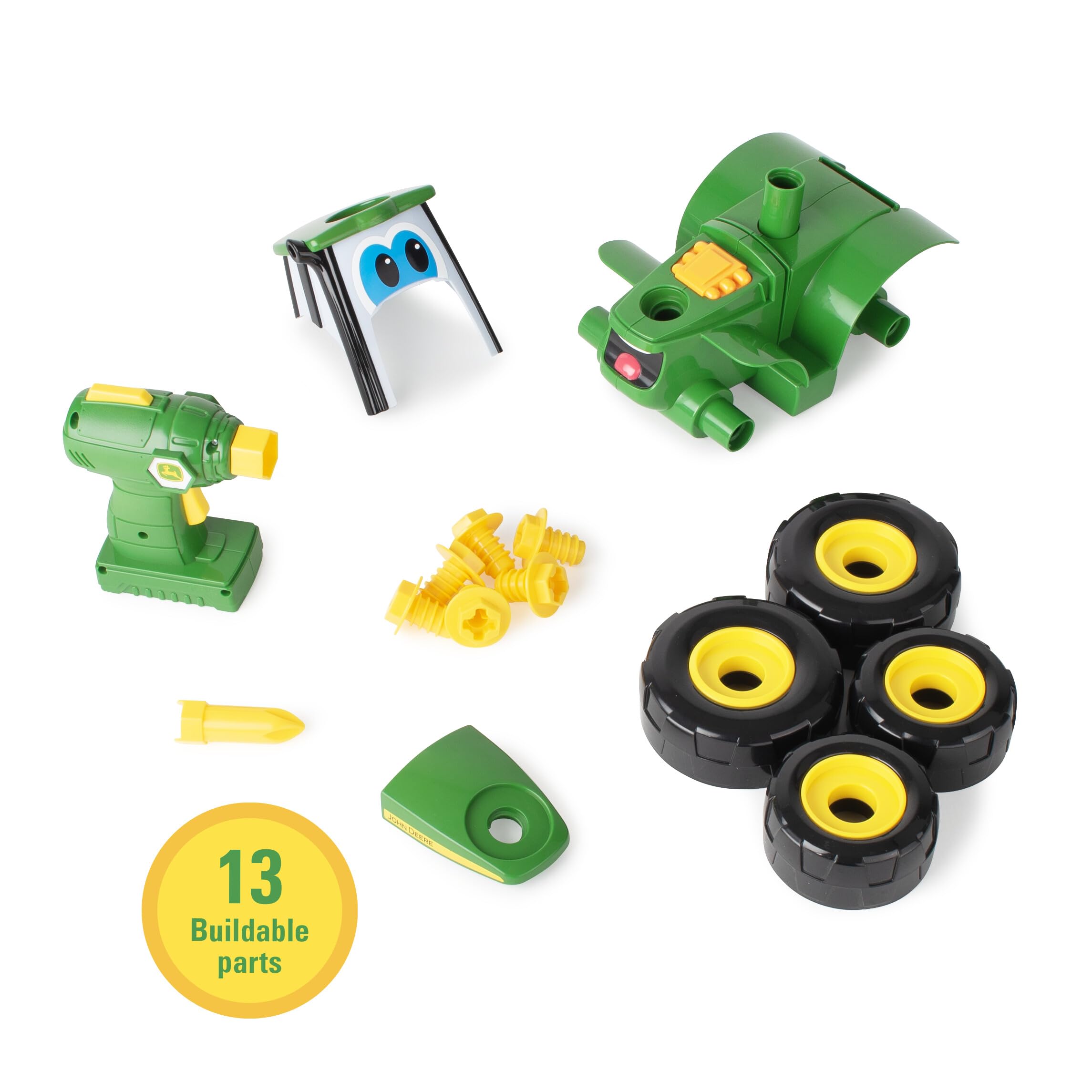 BUILD-A-BUDDY John Deere Build A Johnny Tractor - 16 Piece Building Toy | Motorised Drill | Ages 18 Months+ 5