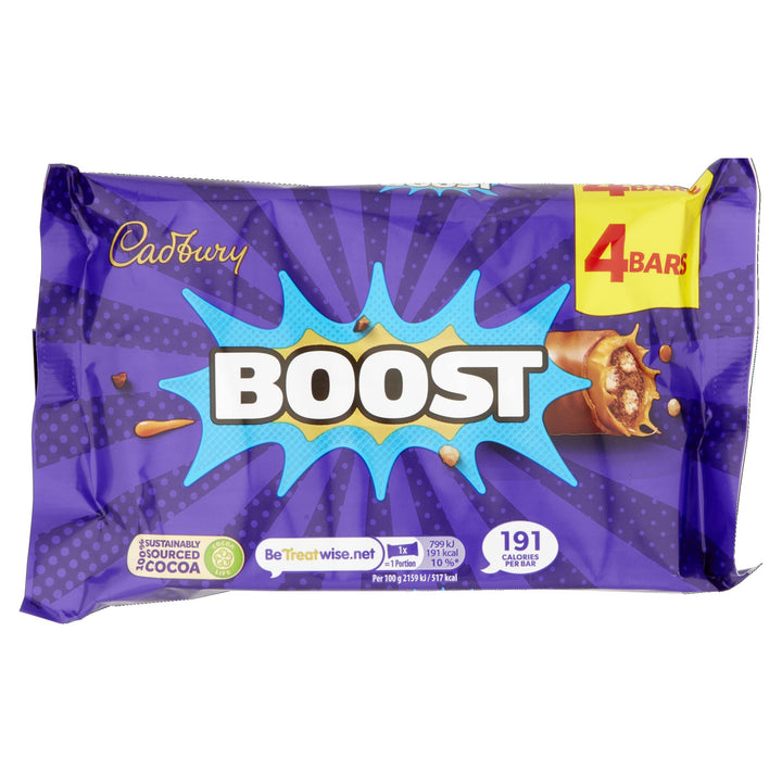 Cadbury Boost Original Chocolate Bars with Biscuit & Caramel in Milk Chocolate, 4 x 37g