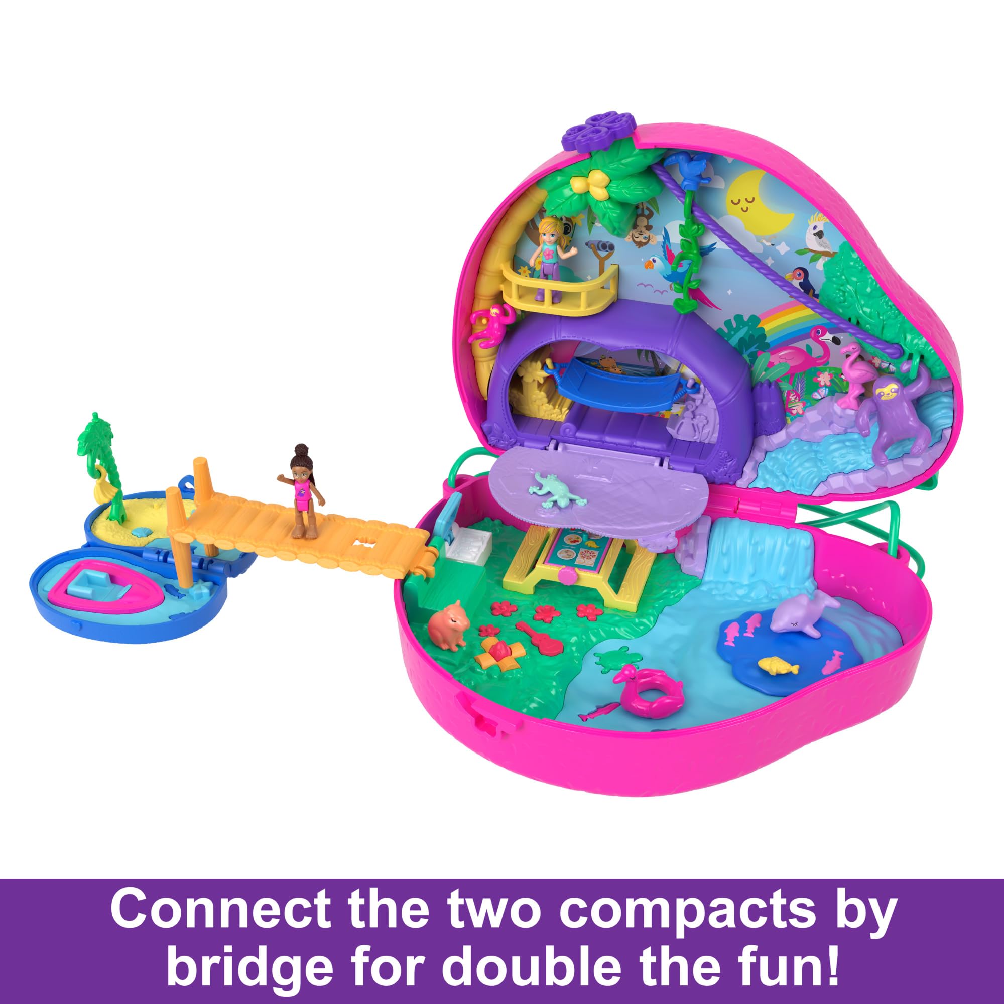 Polly Pocket Sloth 2-in-1 Purse Compact Playset with 2 Micro Dolls & 12 Accessories | Ages 4+ 5