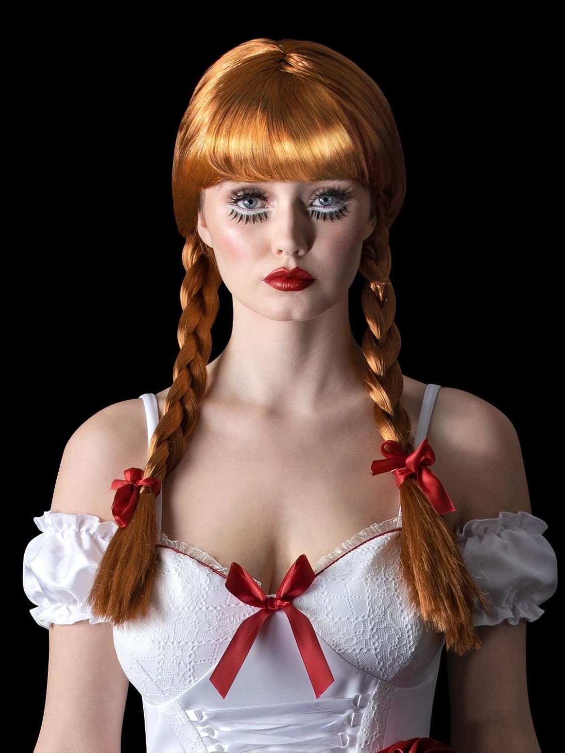 Smiffys Annabelle Long Plaited Wig with Ribbons, Auburn, One Size 7