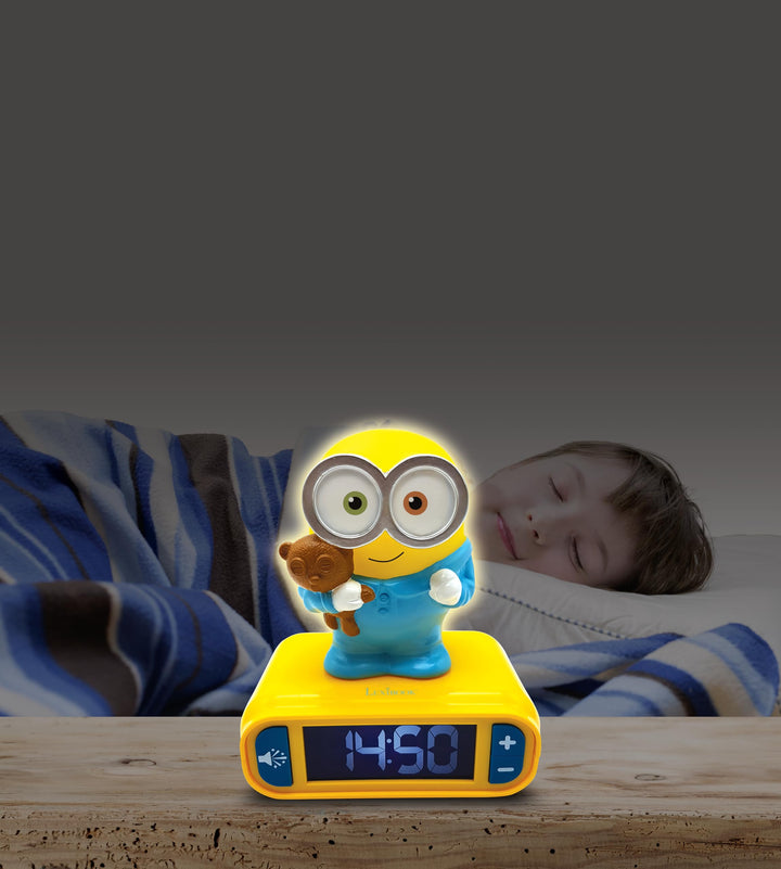 LEXIBOOK Minions Digital Alarm Clock with Night Light - Bob Light-Up Feature, Snooze & Sound Effects
