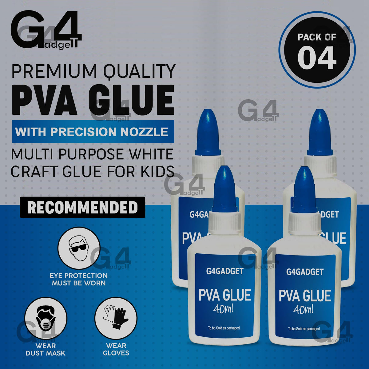 G4GADGET PVA Glue - 4 Pack, 40ml Each Bottle (Total 160ml) | Dries Clear, Strong Bond