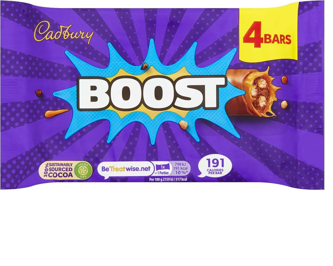 Cadbury Boost Original Chocolate Bars with Biscuit & Caramel in Milk Chocolate, 4 x 37g