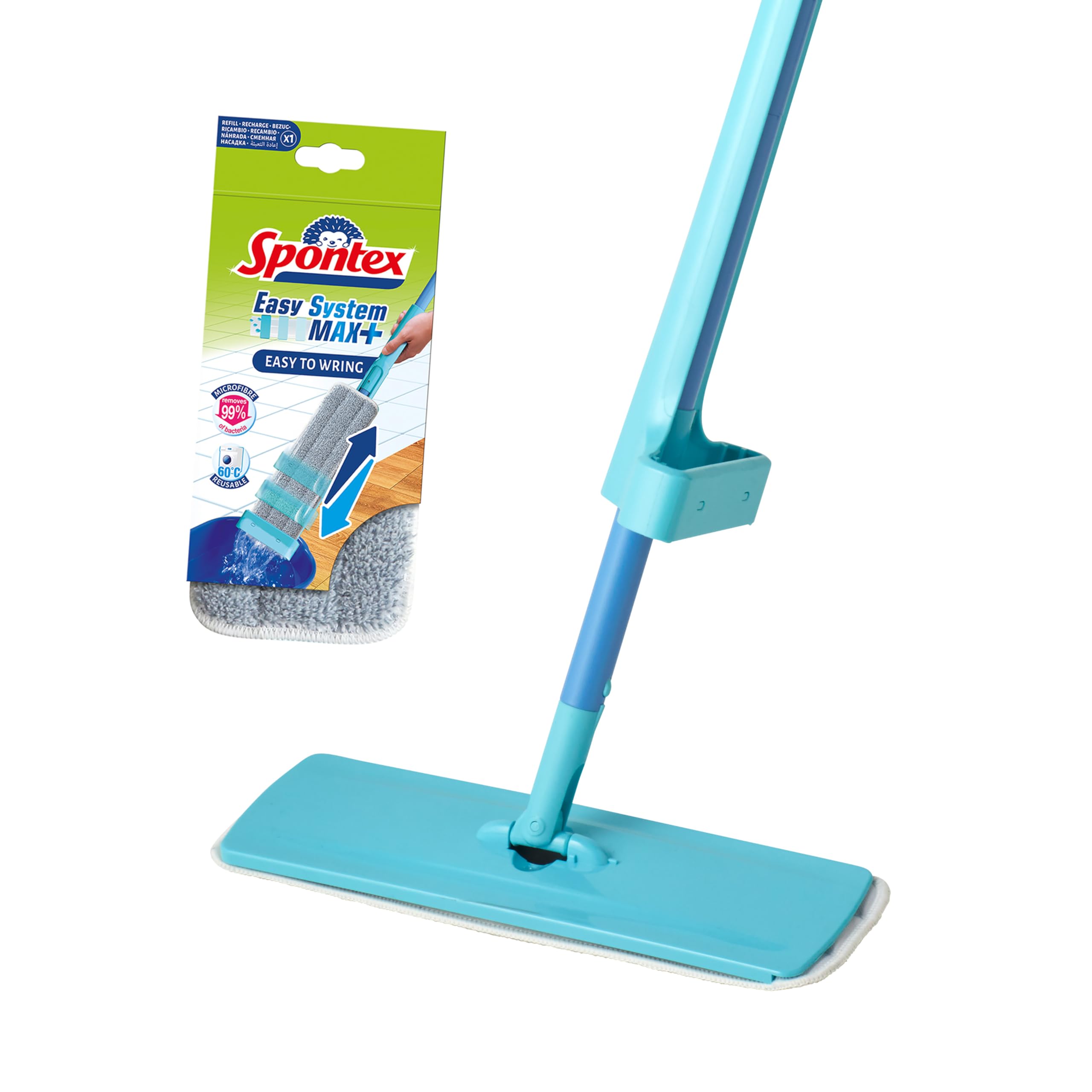 Spontex Easy Max+ Microfibre Flat Mop - Integrated Wringer | Telescopic Handle | Machine Washable Head