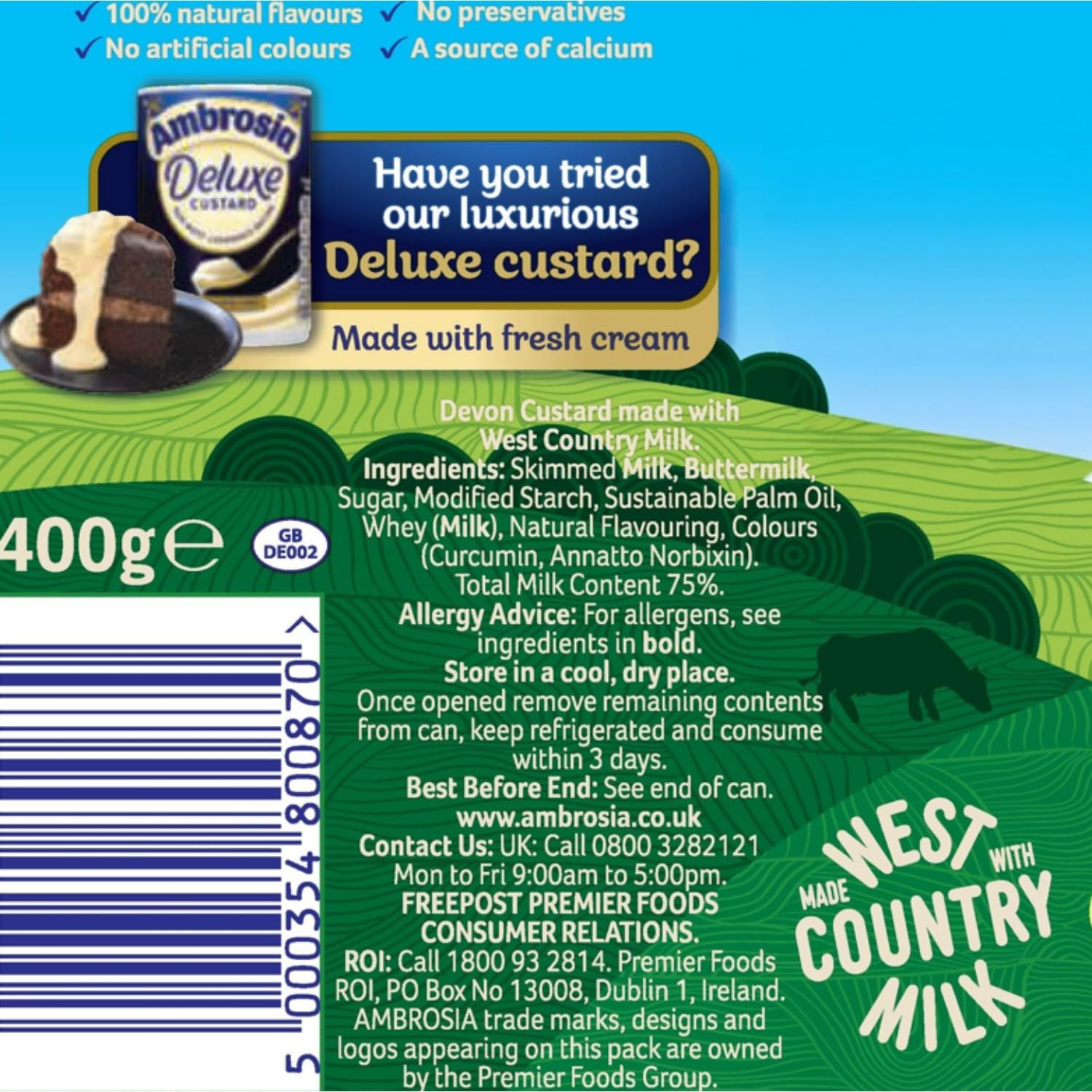 Ambrosia Devon Custard - Creamy Traditional Ready-to-Eat Dessert | 400g Can (Pack of 12) 6