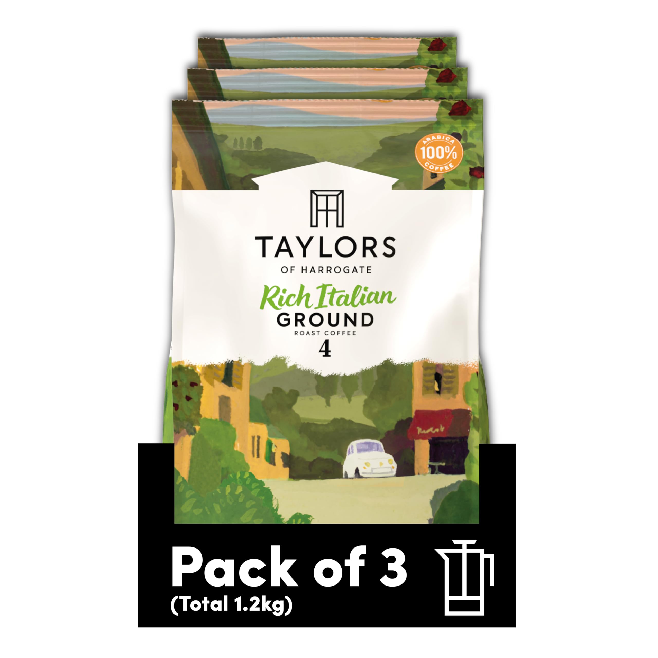 Taylors of Harrogate Rich Italian Ground Coffee - 100% Arabica | Dark Chocolate & Almond | 3 x 400g Pack 1