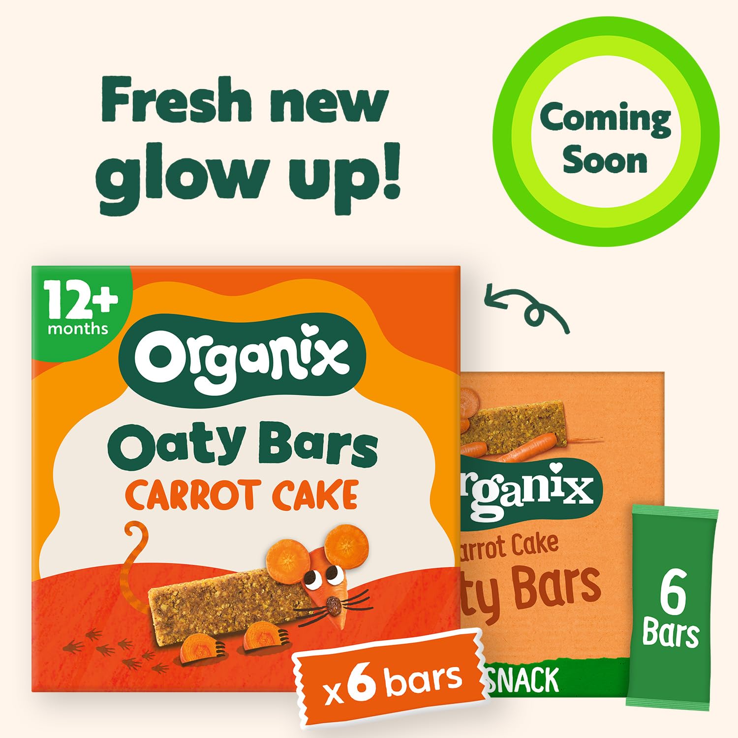 Organix Carrot Cake Organic Oaty Snack Bars - 6 Boxes of 6 x 23g