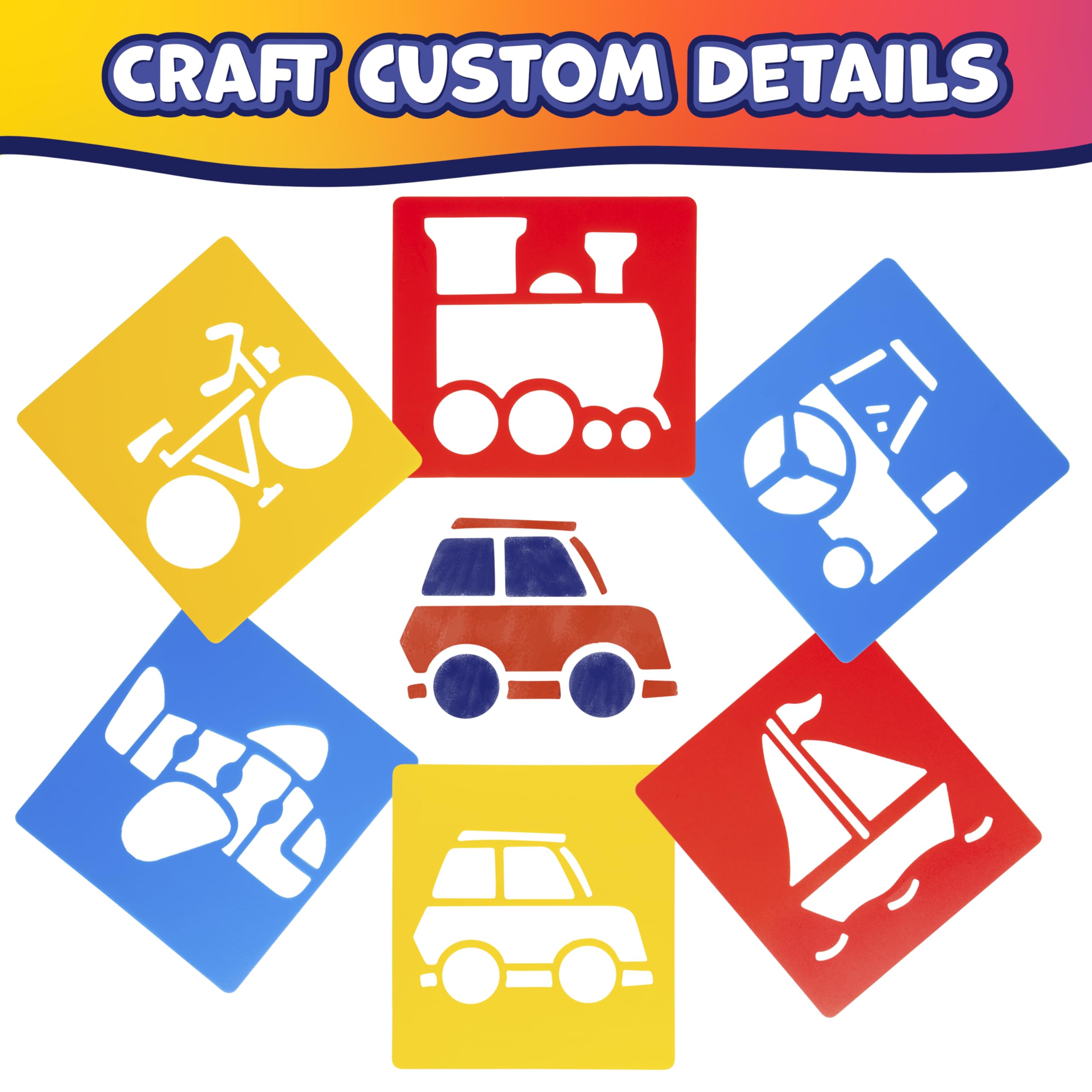 READY 2 LEARN Transportation Plastic Stencils Set of 6 | Washable | 15 cm x 14.5 cm 4