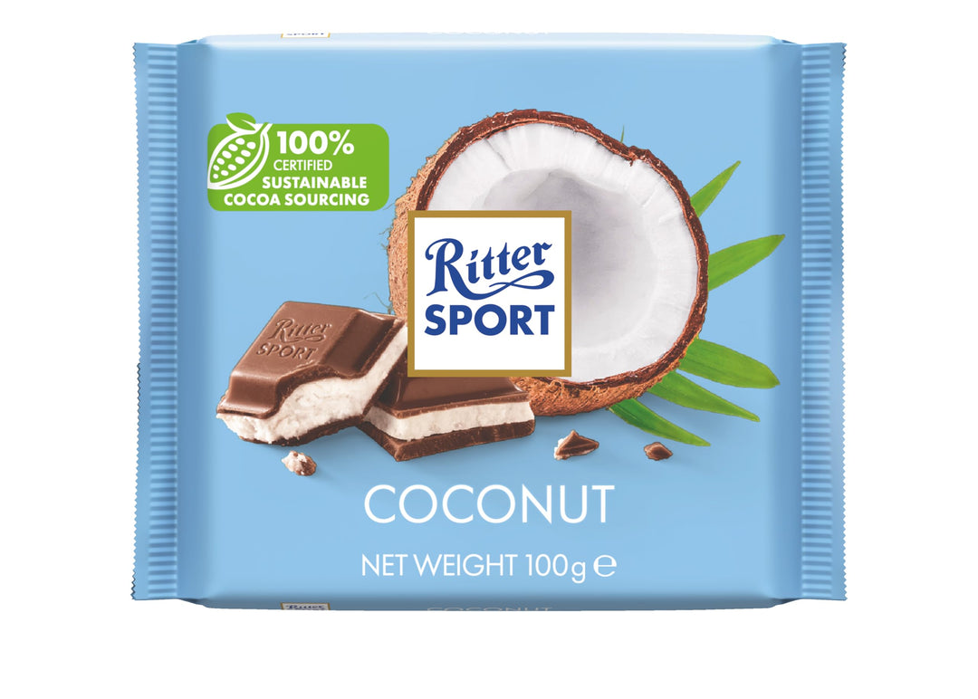 Ritter Sport - Coconut Milk Chocolate Bar (Pack of 12, 100g Each)