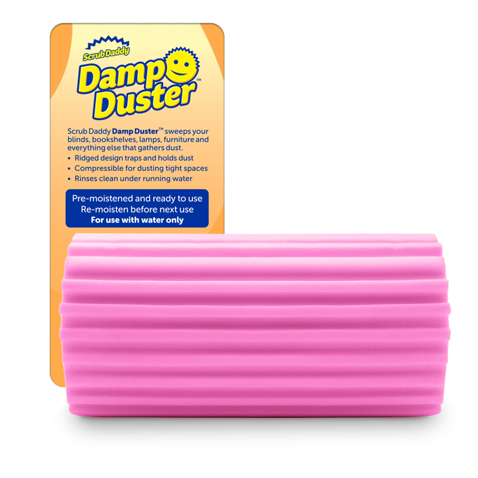 Scrub Daddy Damp Duster - Traps Dust & Debris | Pink PU Sponge | Reusable & Washable