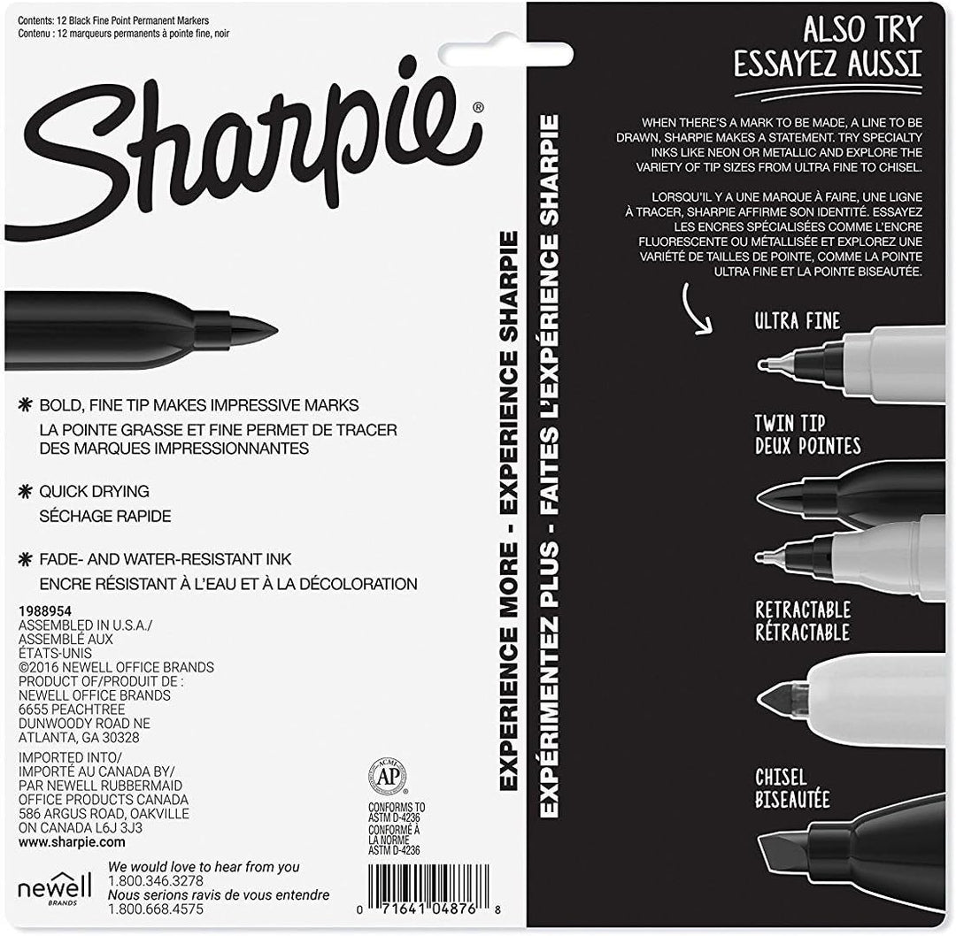 Sharpie Permanent Markers - Fine Point Black (12 Count)