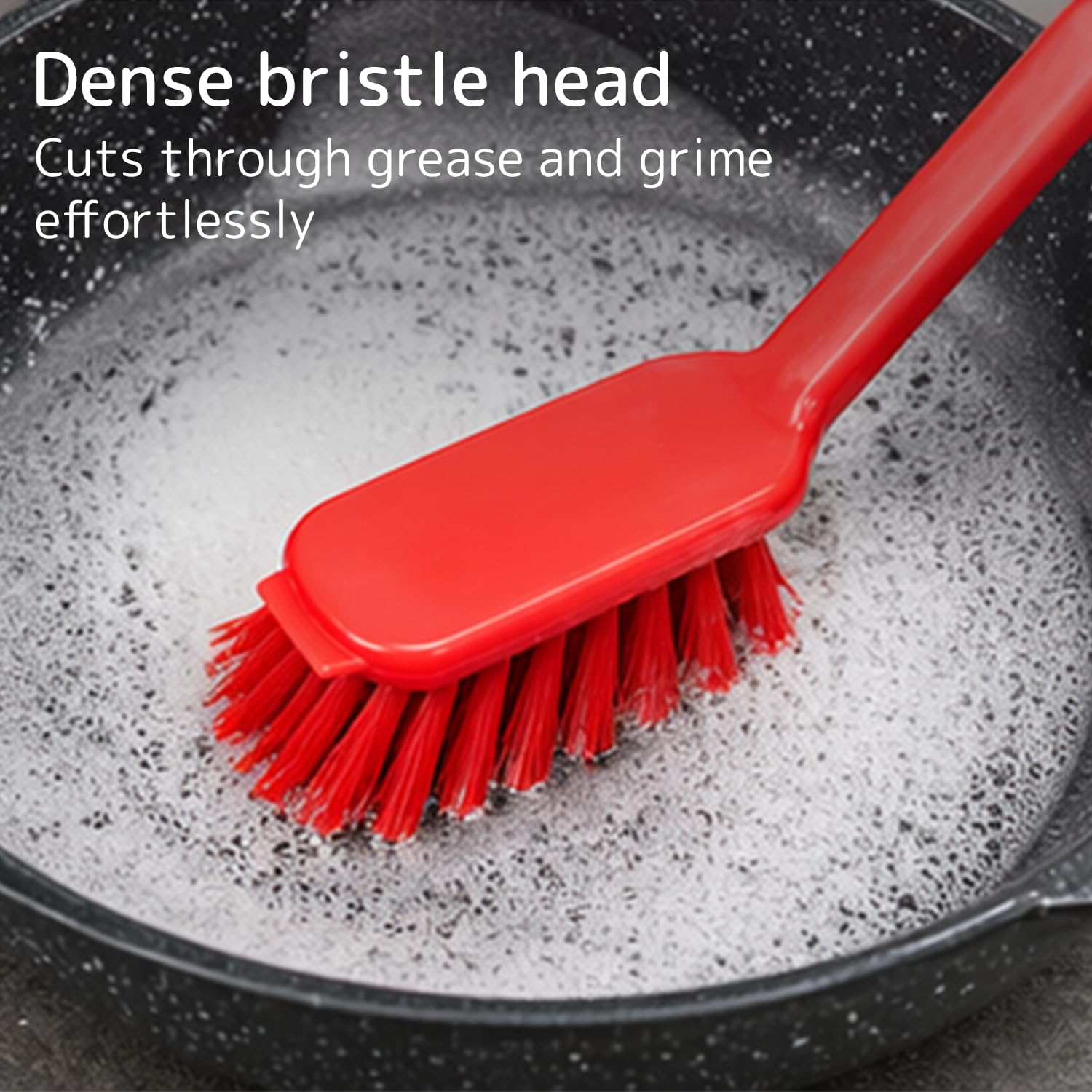 ABENA Red Dishwashing Brush - Stiff Bristle Scraper | 27cm Ergonomic Handle