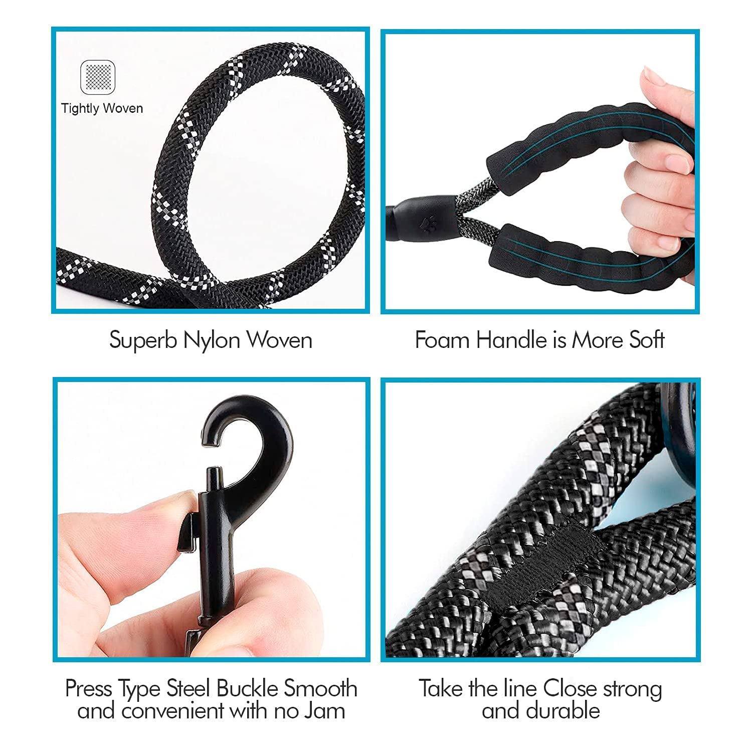 Edipets Dog Lead - Durable 47 Inch Nylon Rope with Padded Handle | Reflective Safety Clip 5