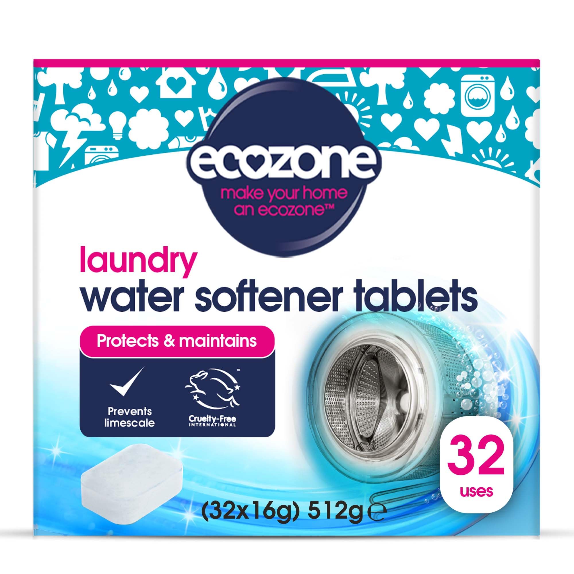 Ecozone Laundry Water Softener Tablets - 32 Pack De-scaler for Washing Machines 7