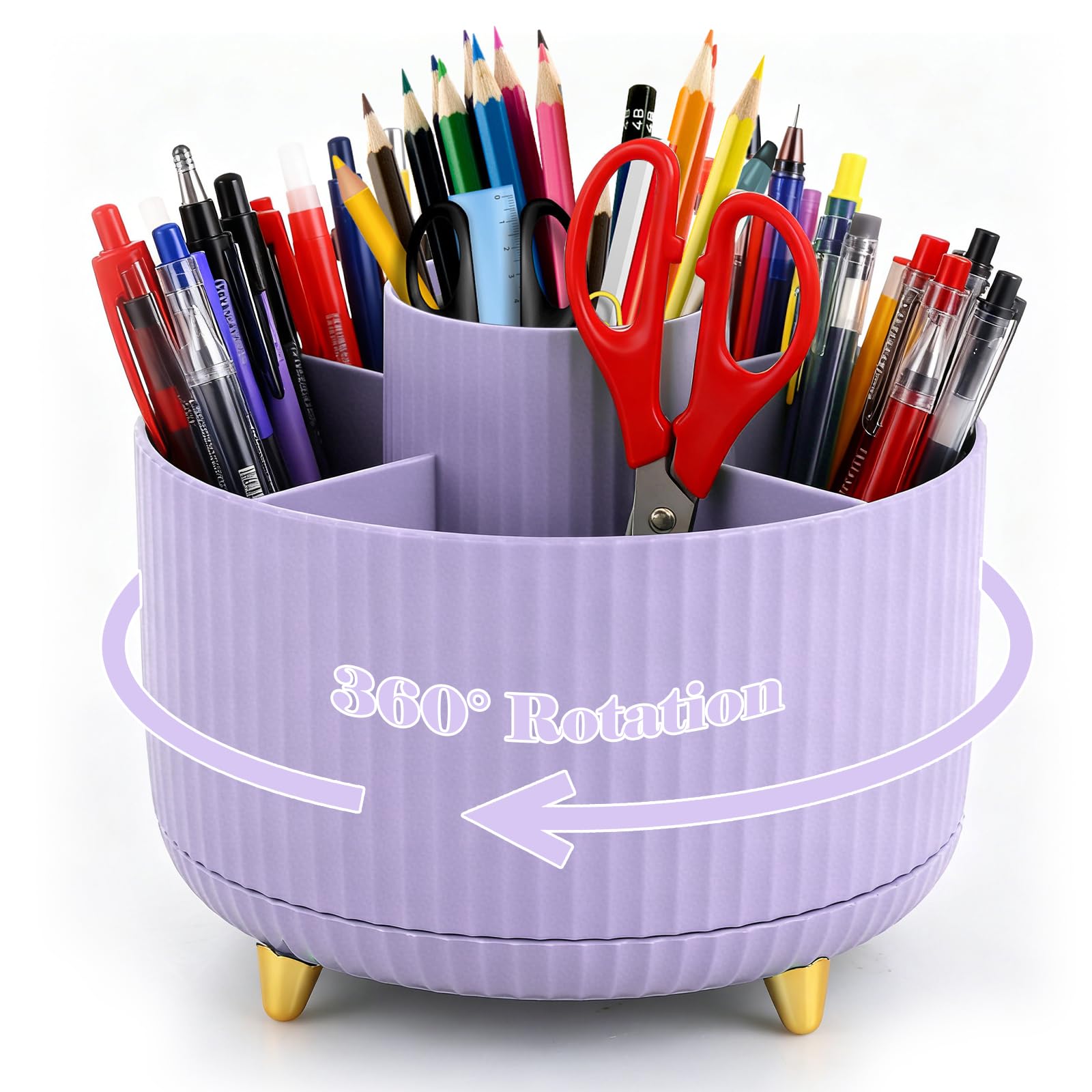 Lychico Desk Organiser - 360° Rotating Pencil Cup with 5 Compartments | Plastic | Purple 1