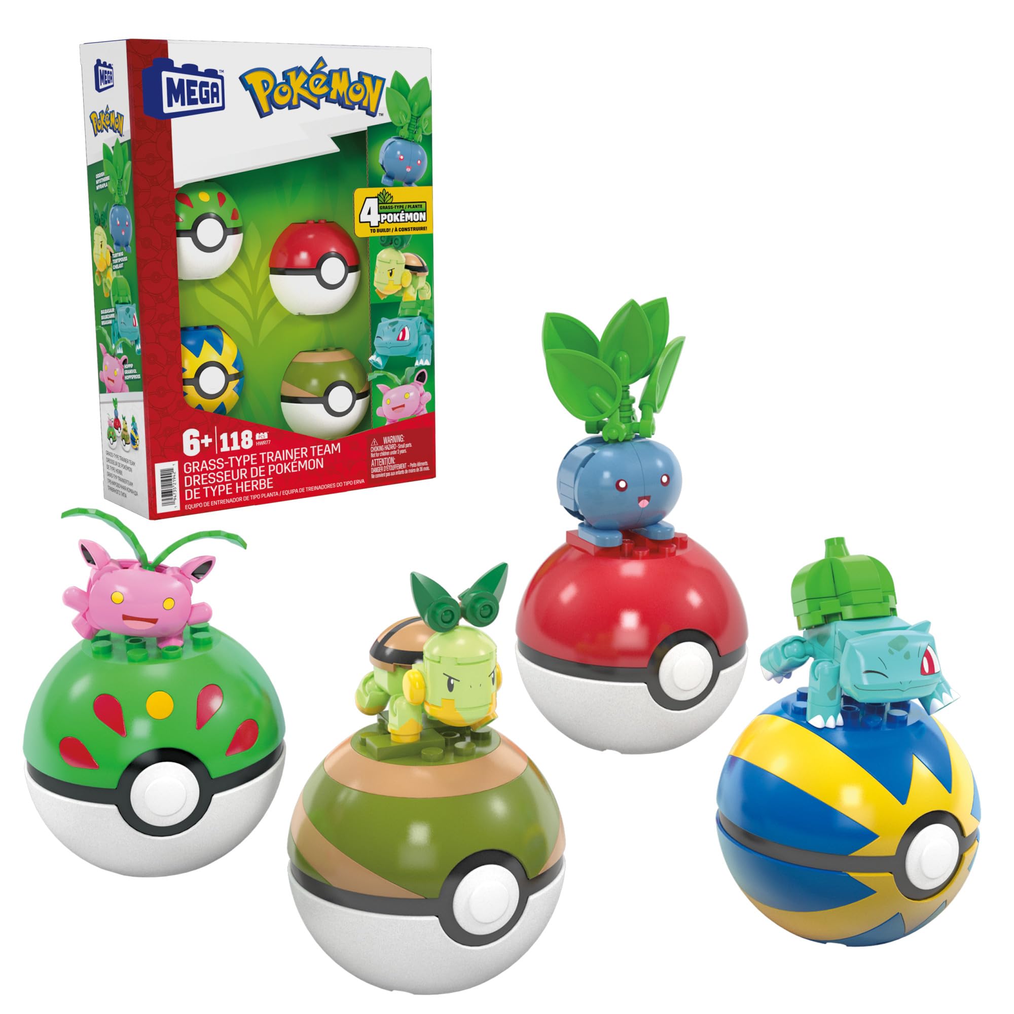 MEGA Pokémon Grass-Type Trainer Team Building Set - 118 Pieces, 4 Poseable Characters, Ages 6+ 1
